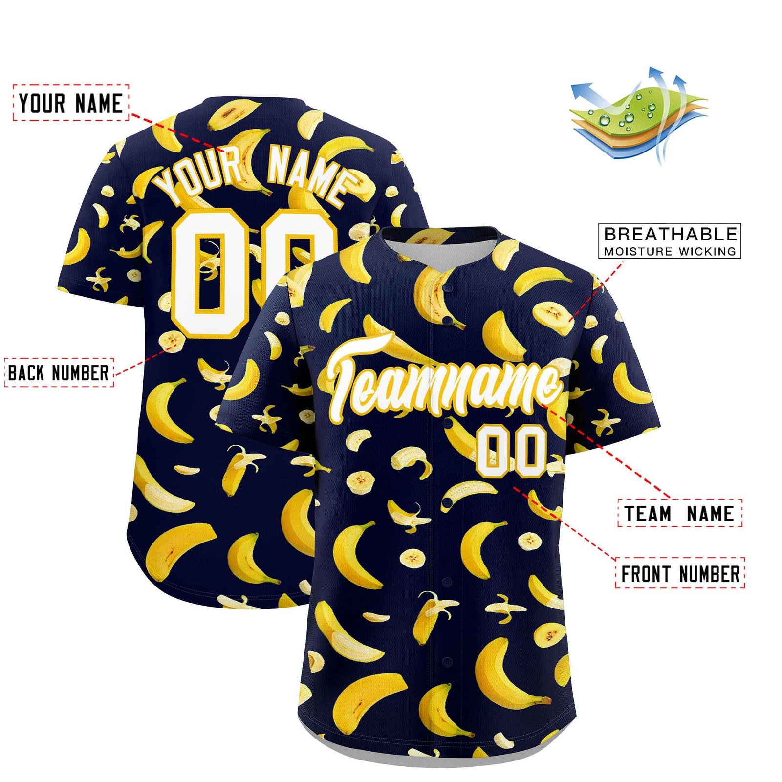 Custom Navy Banana Graffiti Pattern Fashion Authentic Baseball Jersey | Graffiti Pattern | Embroidery&Dye-sublimation printing | KXKSHOP
