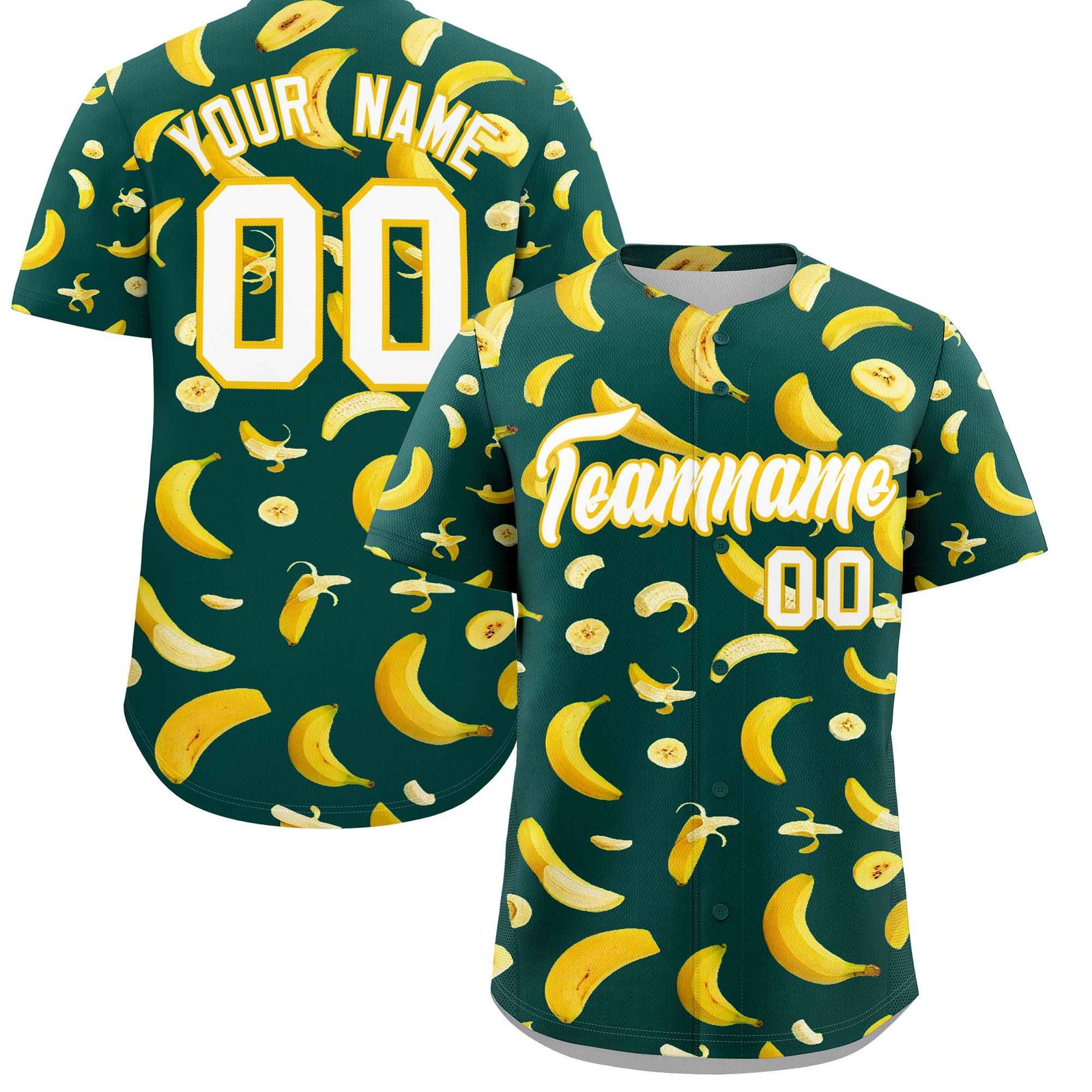 Custom Midnight Green Banana Graffiti Pattern Fashion Authentic Baseball Jersey | Graffiti Pattern | Embroidery&Dye-sublimation printing | KXKSHOP