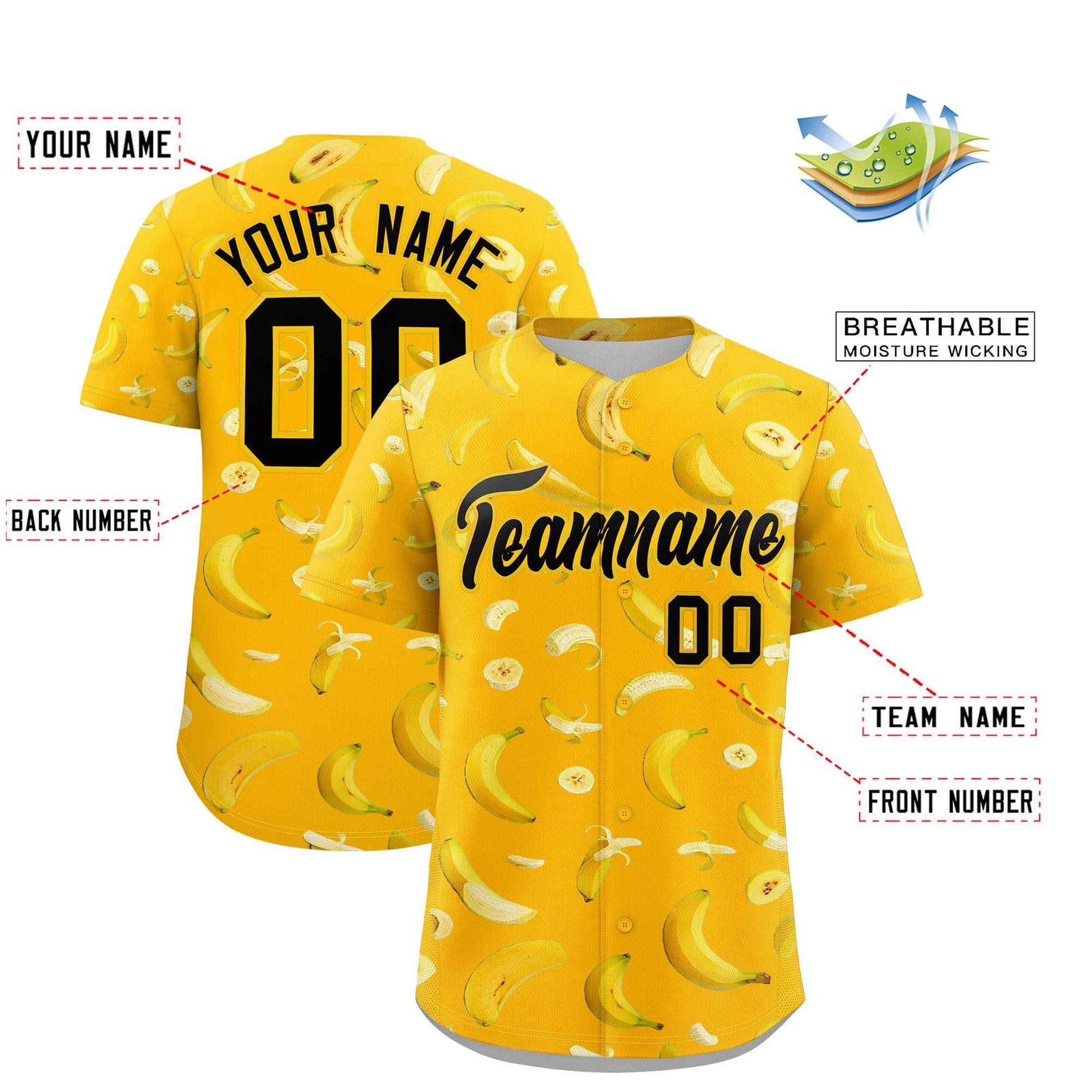 Custom Yellow Banana Graffiti Pattern Fashion Authentic Baseball Jersey | Graffiti Pattern | Embroidery&Dye-sublimation printing | KXKSHOP