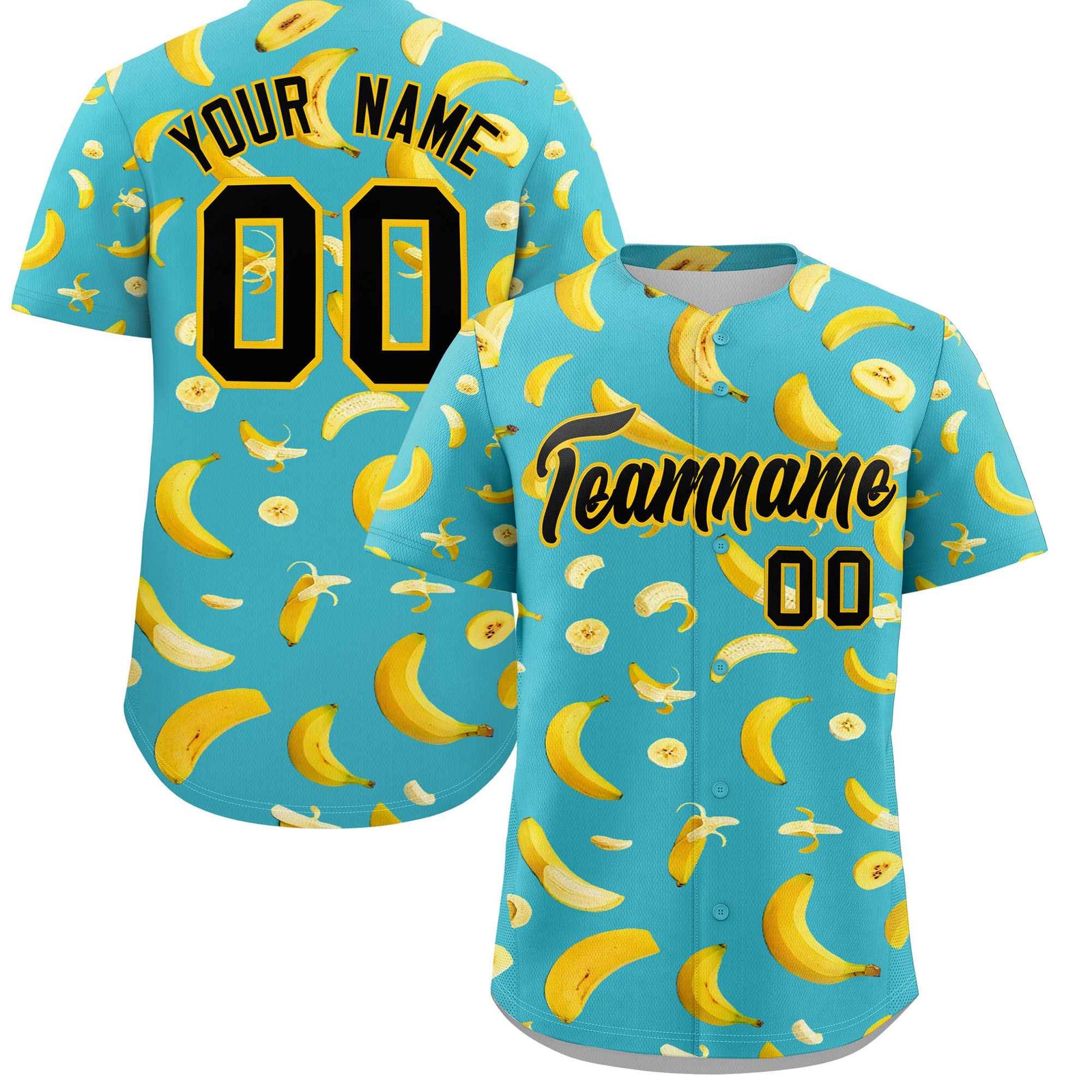 Custom Teal Banana Graffiti Pattern Fashion Authentic Baseball Jersey | Graffiti Pattern | Embroidery&Dye-sublimation printing | KXKSHOP