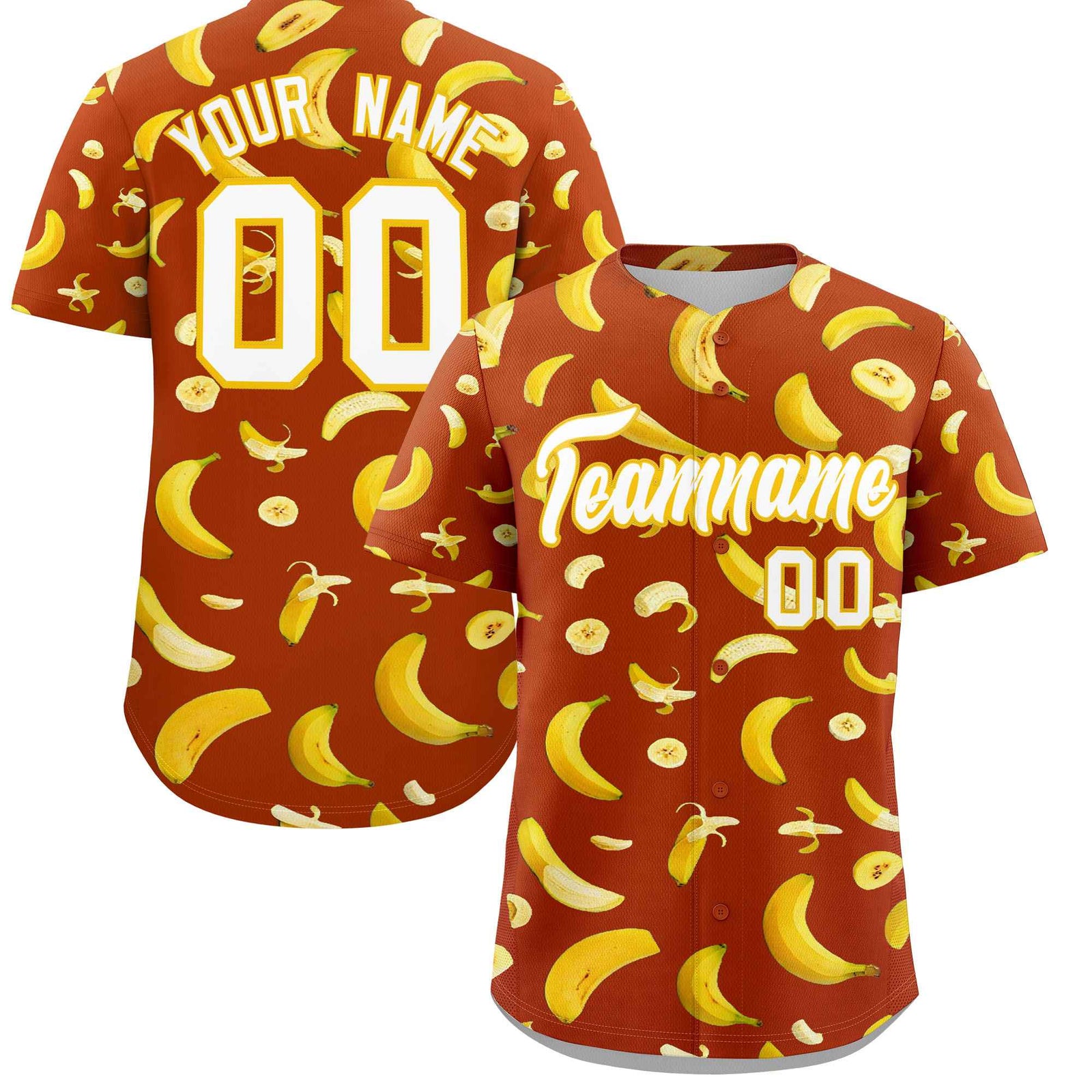 Custom Dark Orange Banana Graffiti Pattern Fashion Authentic Baseball Jersey | Graffiti Pattern | Embroidery&Dye-sublimation printing | KXKSHOP