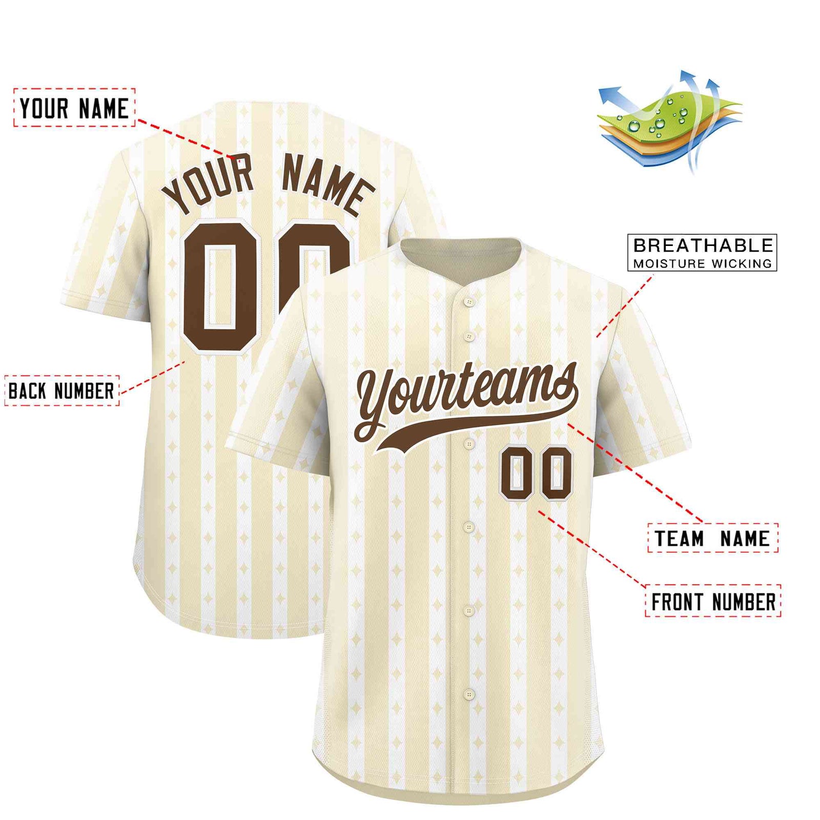 Custom Cream White Star Pattern Thick Stripes Baseball Jersey