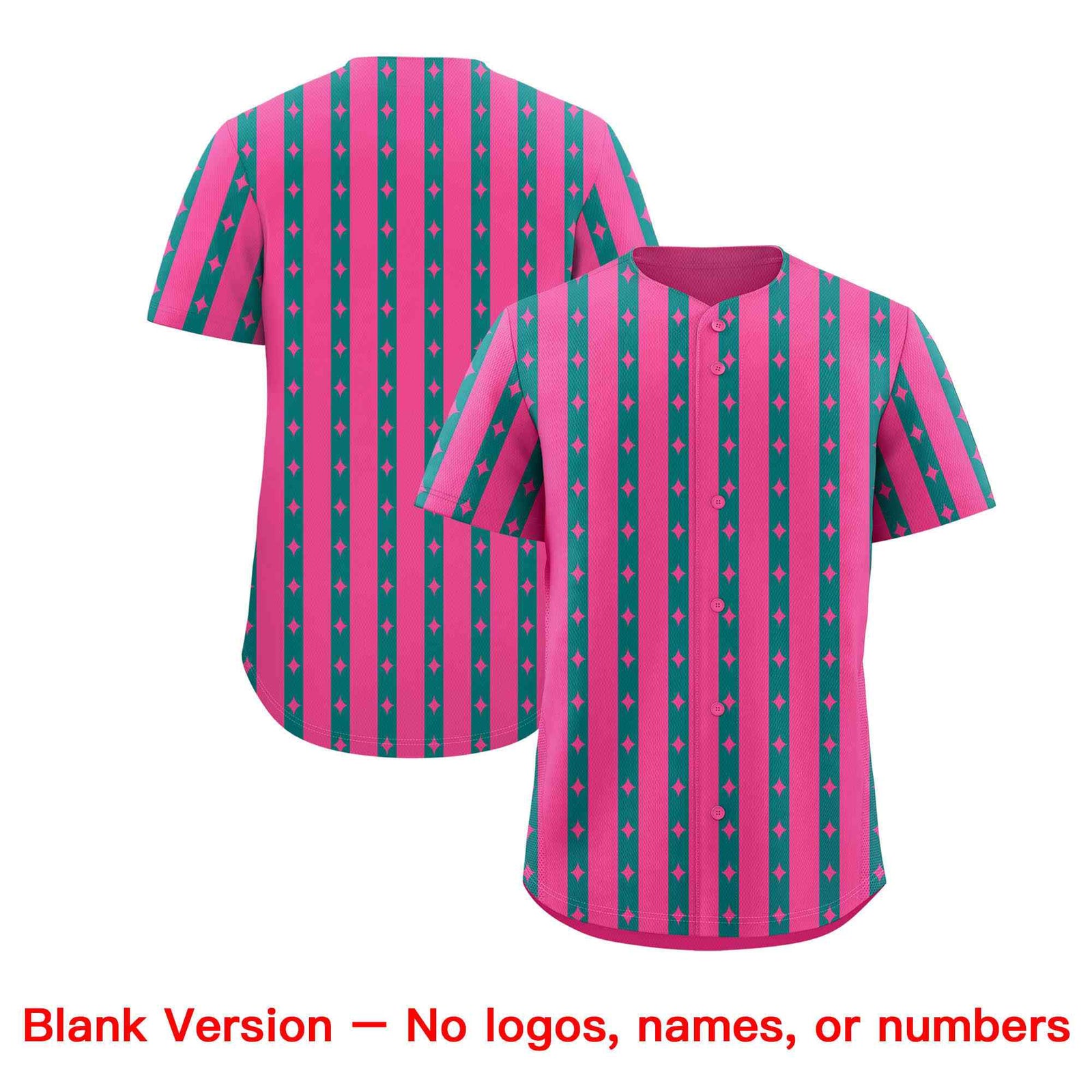 Custom Pink Teal Star Pattern Thick Stripes Baseball Jersey