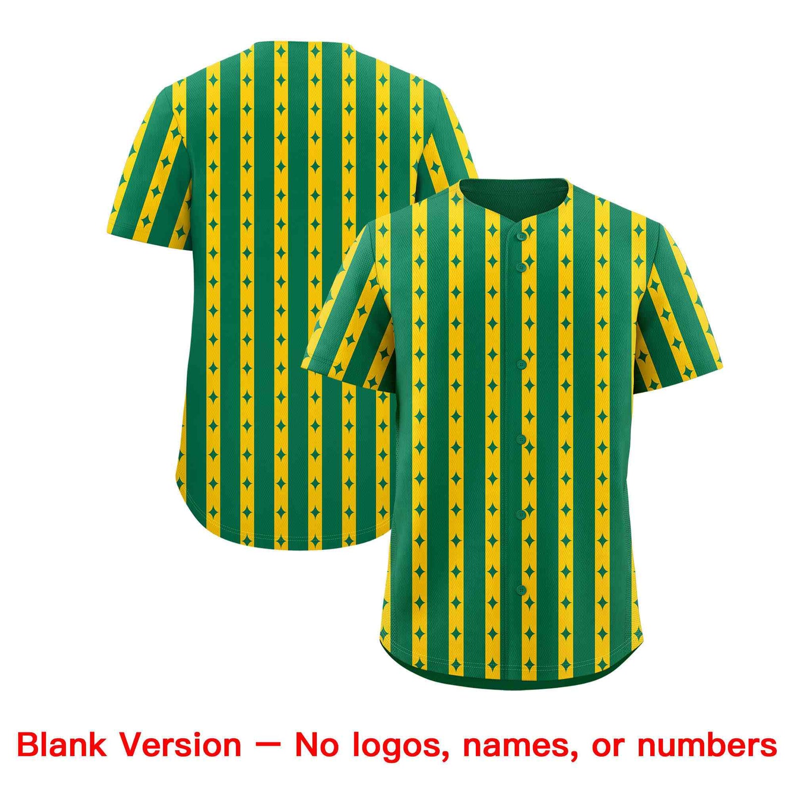 Custom Kelly Green Gold Star Pattern Thick Stripes Baseball Jersey