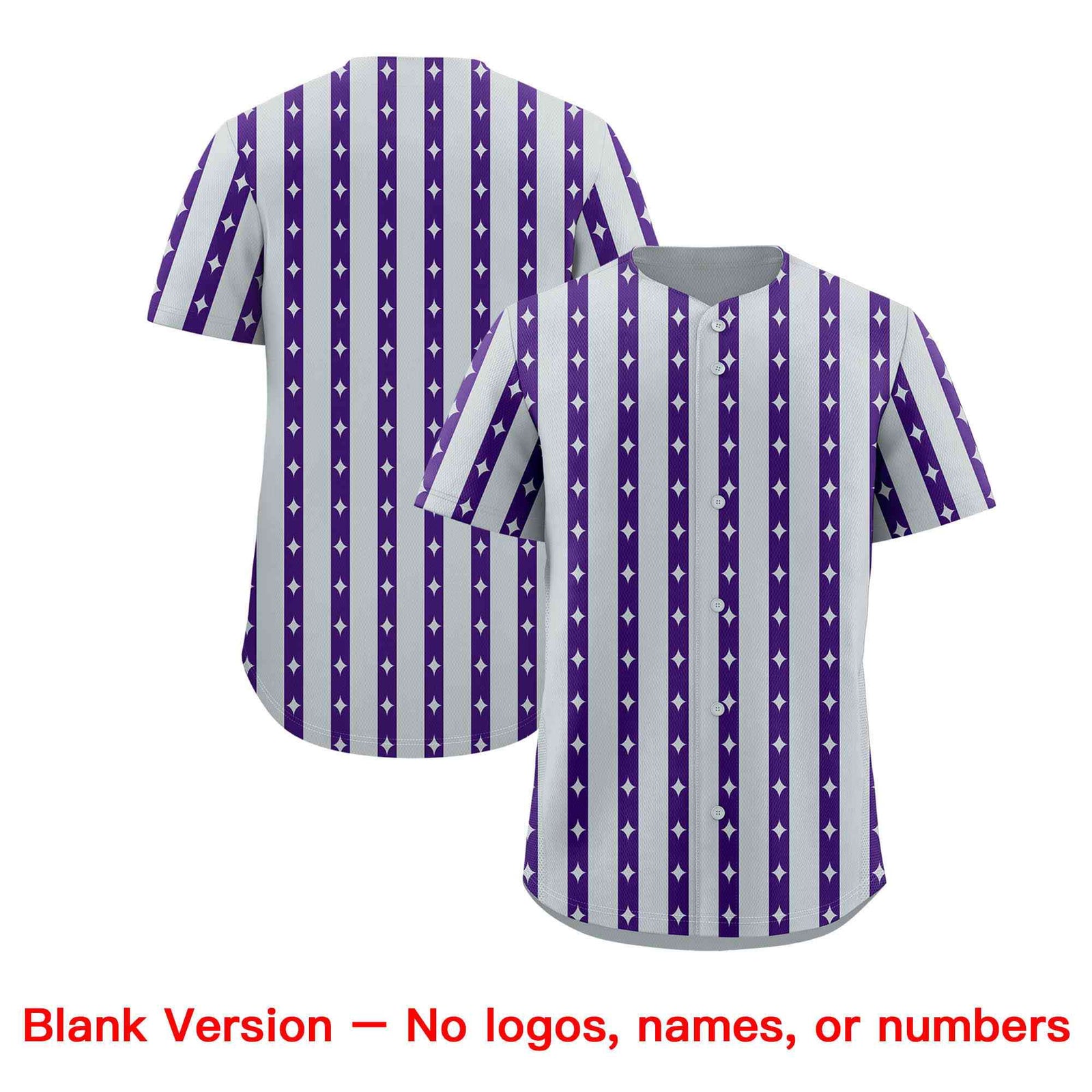 Custom Silver Purple Star Pattern Thick Stripes Baseball Jersey