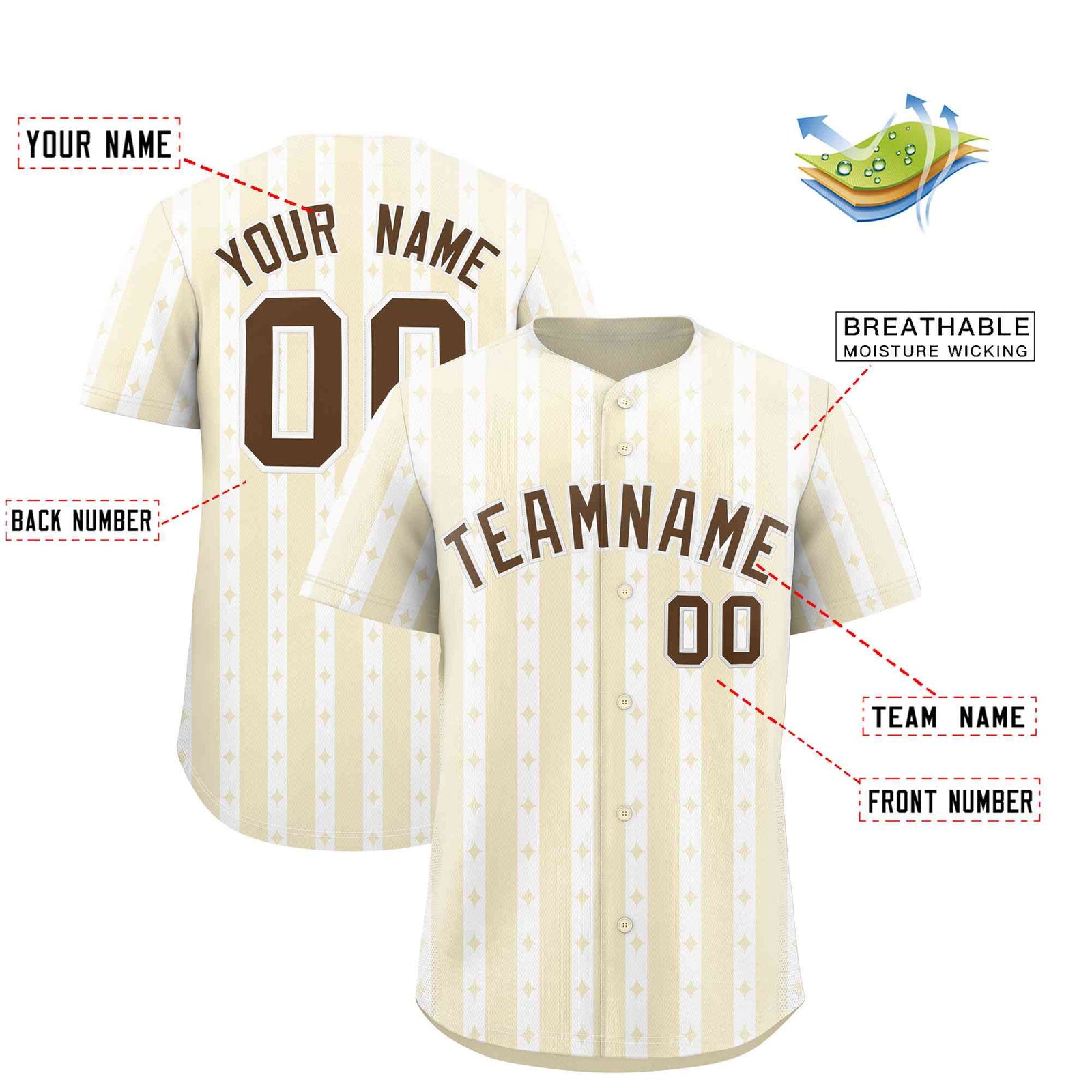 Custom Cream White Star Pattern Thick Stripes Baseball Jersey