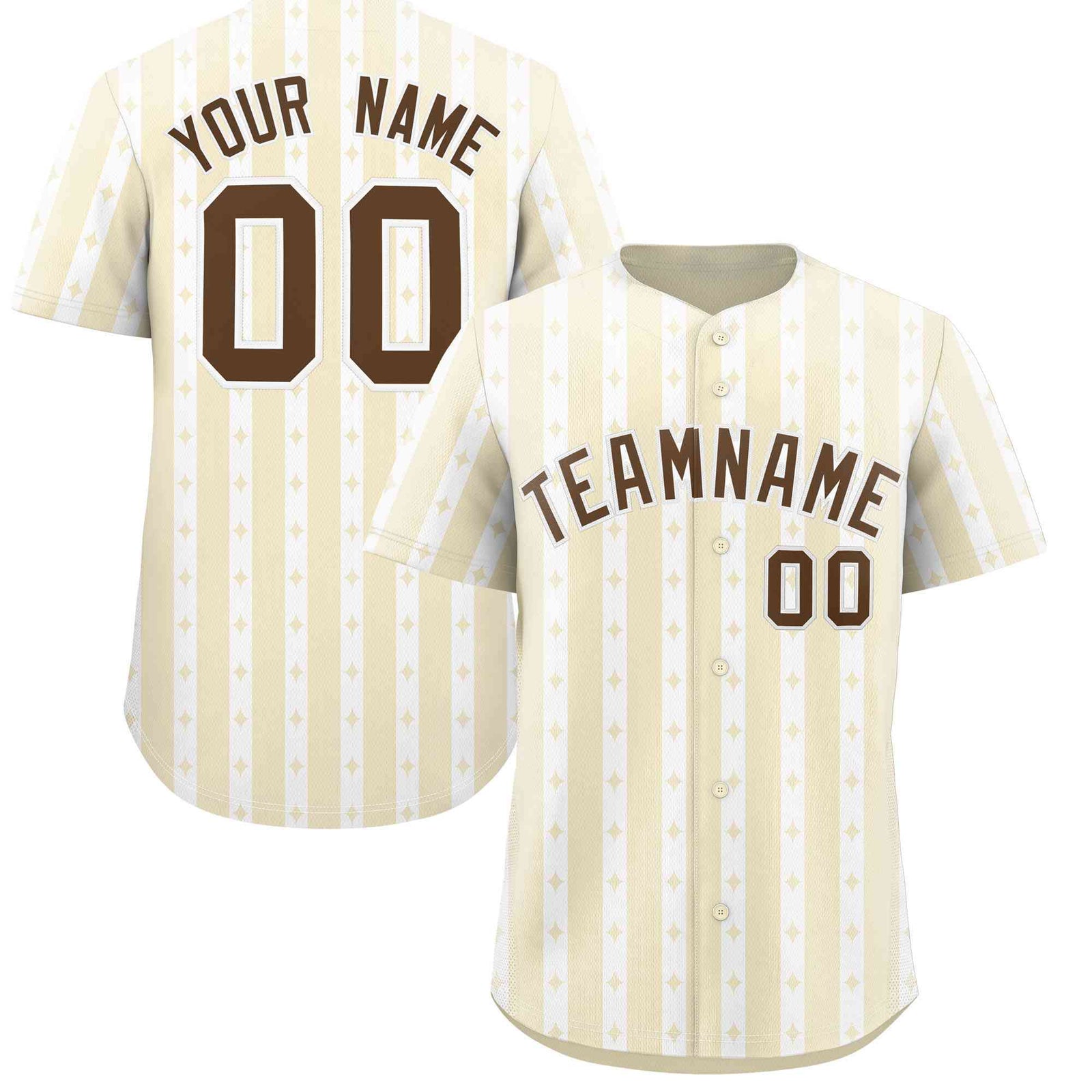 Custom Cream White Star Pattern Thick Stripes Baseball Jersey