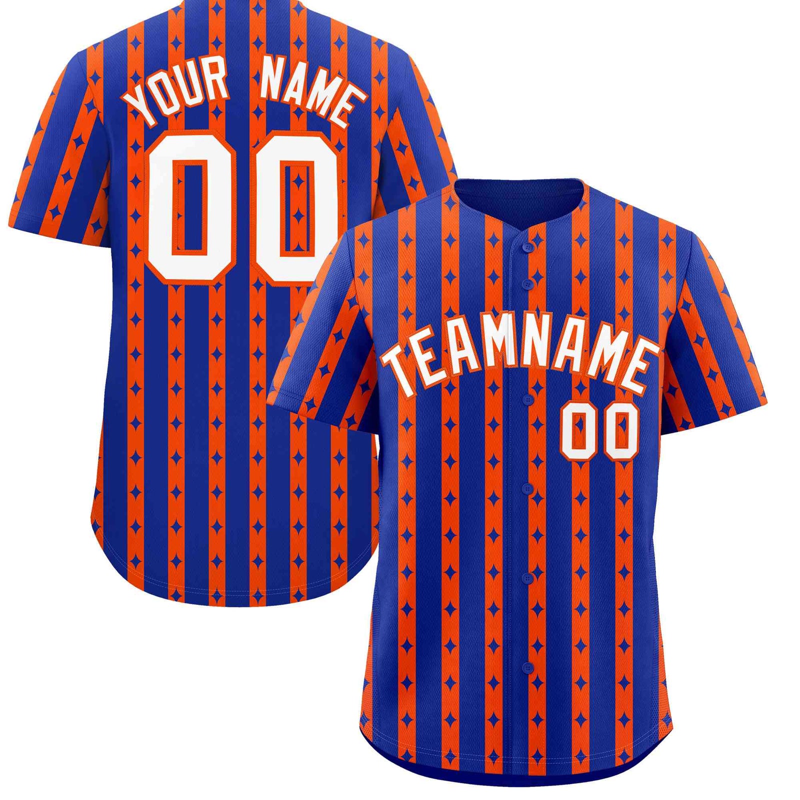 Custom Royal Blue Orange Star Pattern Thick Stripes Baseball Jersey
