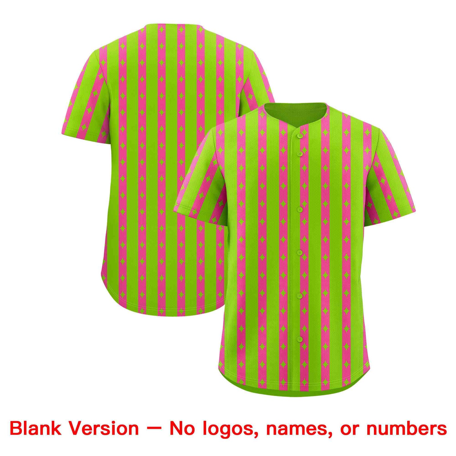 Custom Neon Green Pink Star Pattern Thick Stripes Baseball Jersey
