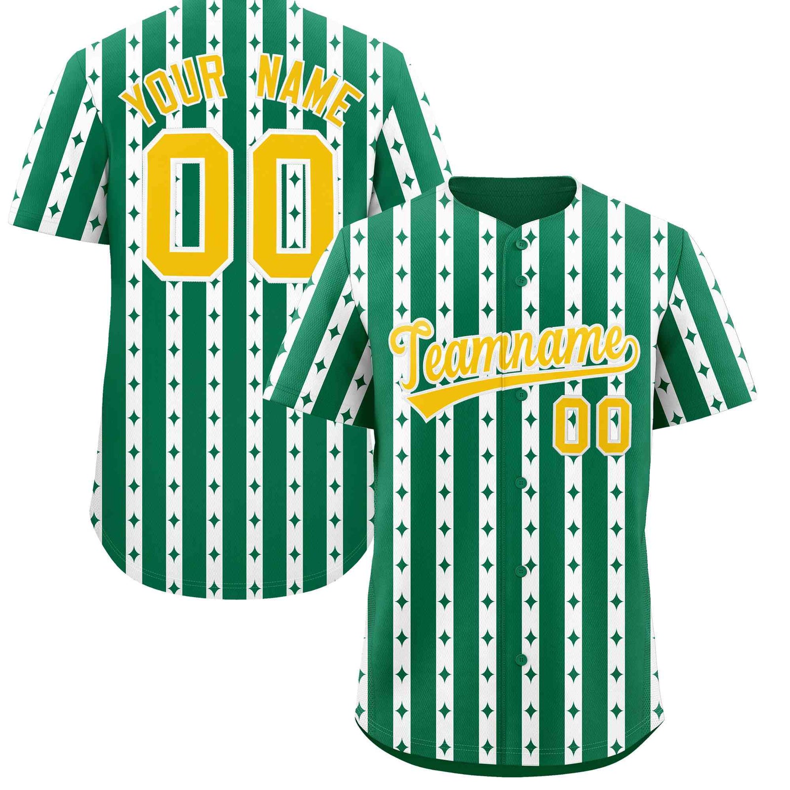 Custom Kelly Green White Star Pattern Thick Stripes Baseball Jersey| KXKSHOP