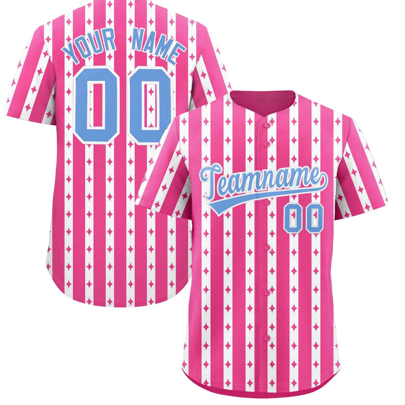 Custom Pink White Star Pattern Thick Stripes Baseball Jersey| KXKSHOP