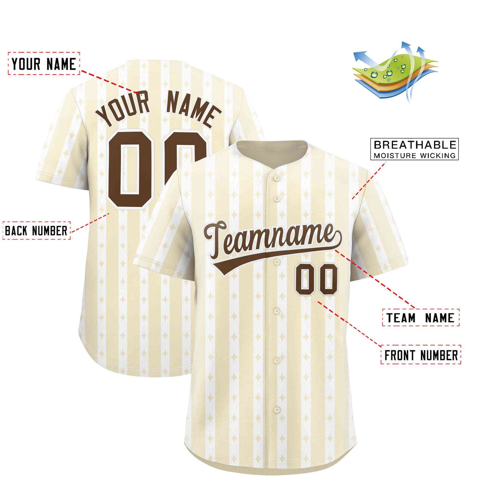 Custom Cream White Star Pattern Thick Stripes Baseball Jersey| KXKSHOP