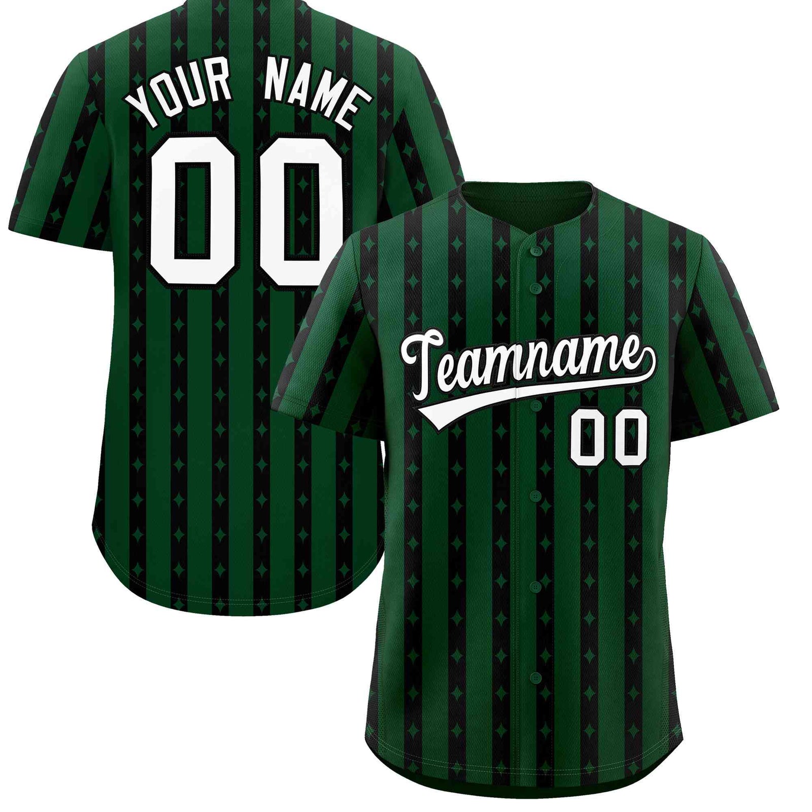 Custom Green Black Star Pattern Thick Stripes Baseball Jersey| KXKSHOP