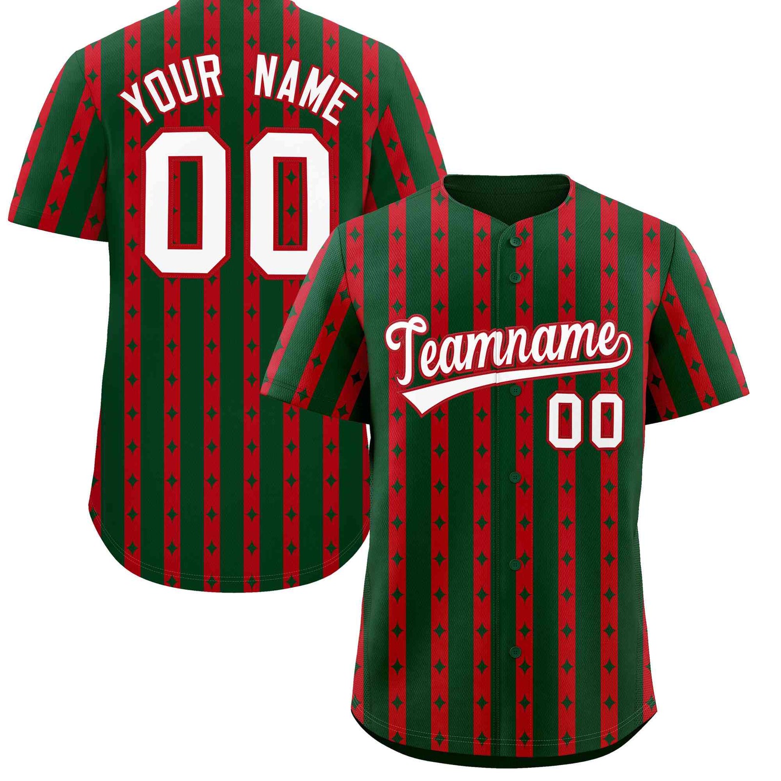 Custom Green Red Star Pattern Thick Stripes Baseball Jersey| KXKSHOP