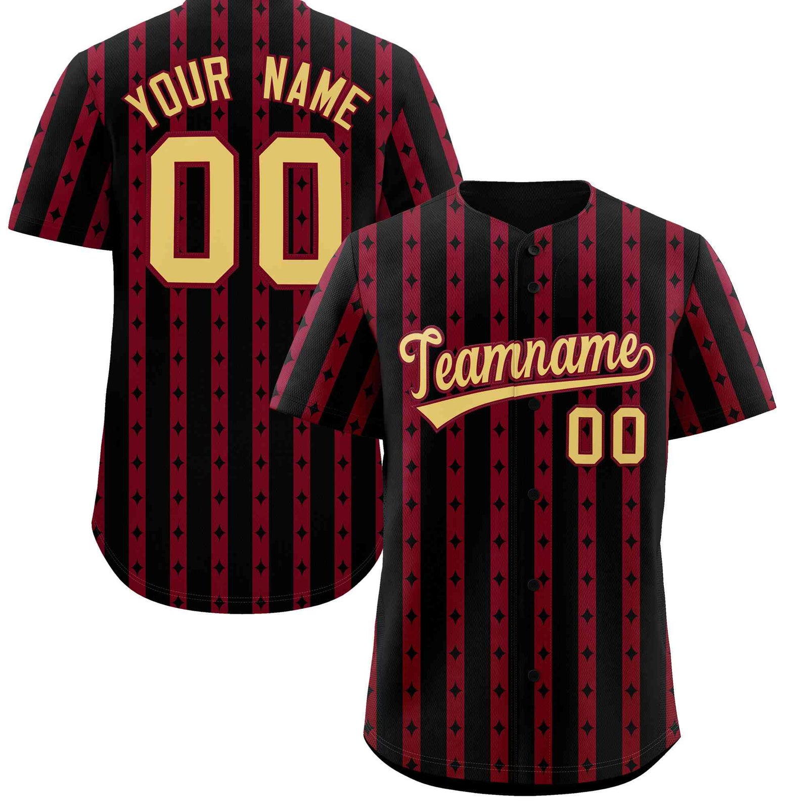 Custom Black Crimson Star Pattern Thick Stripes Baseball Jersey| KXKSHOP