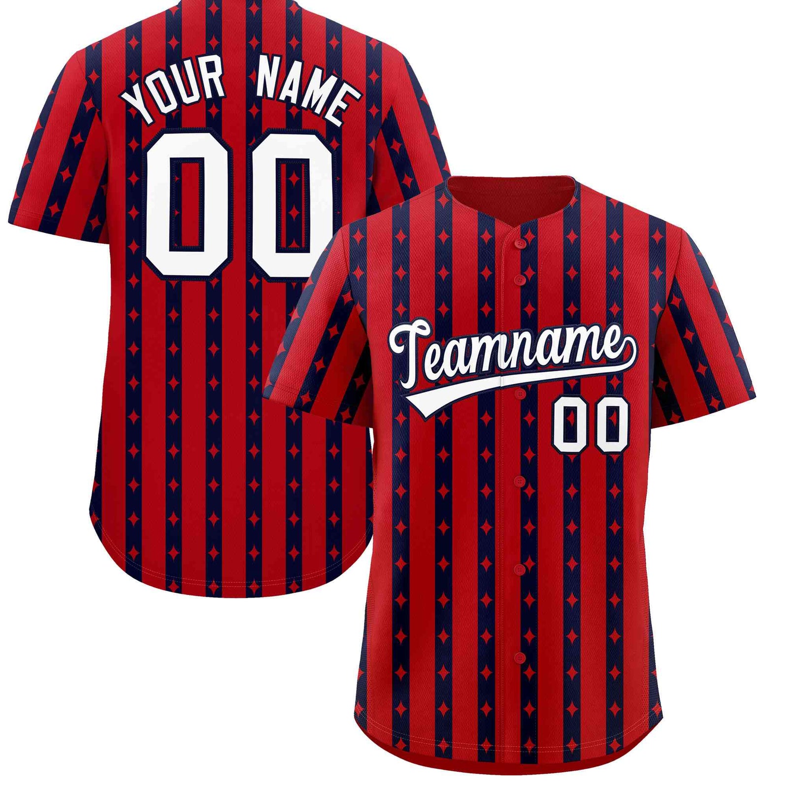Custom Red Navy Star Pattern Thick Stripes Baseball Jersey| KXKSHOP