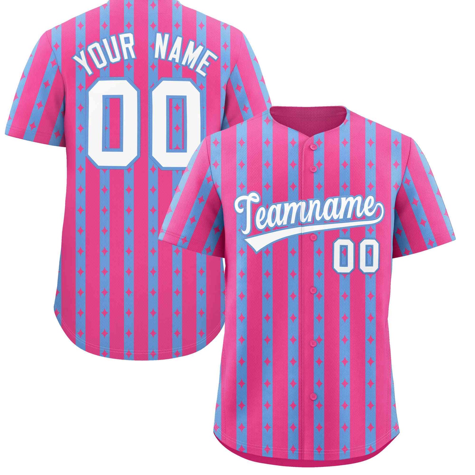 Custom Pink Light Blue Star Pattern Thick Stripes Baseball Jersey| KXKSHOP