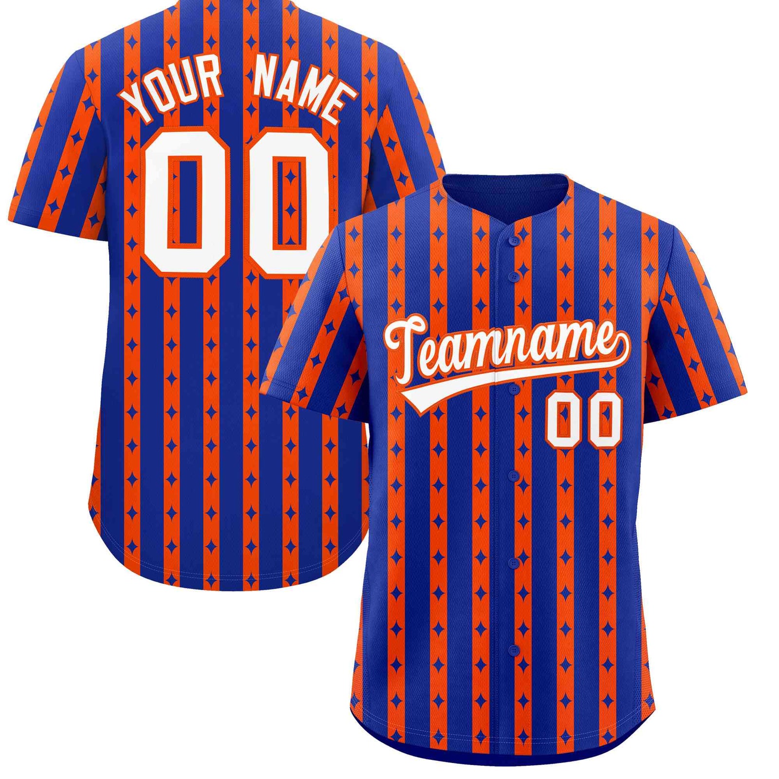 Custom Royal Blue Orange Star Pattern Thick Stripes Baseball Jersey| KXKSHOP