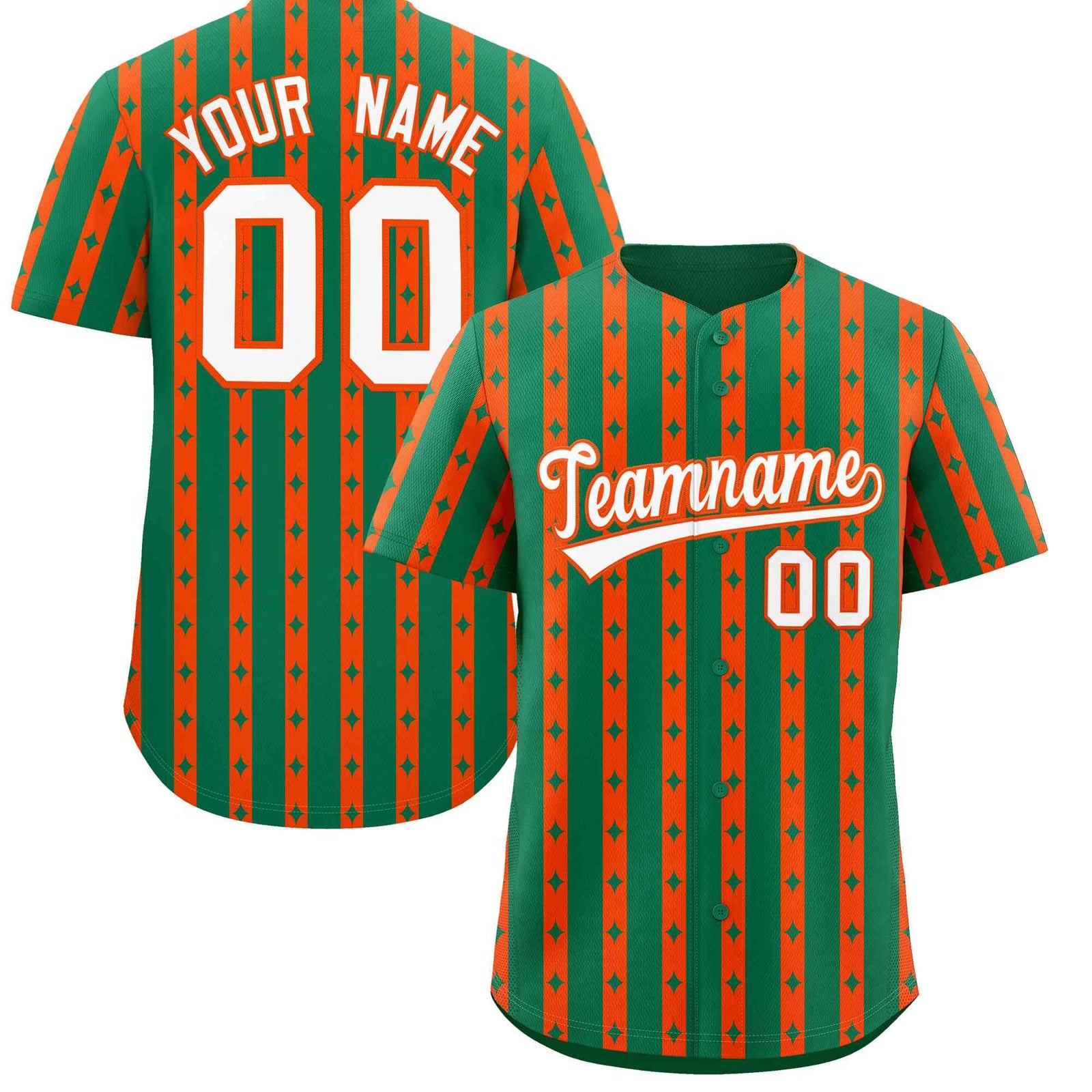 Custom Kelly Green Orange Star Pattern Thick Stripes Baseball Jersey| KXKSHOP