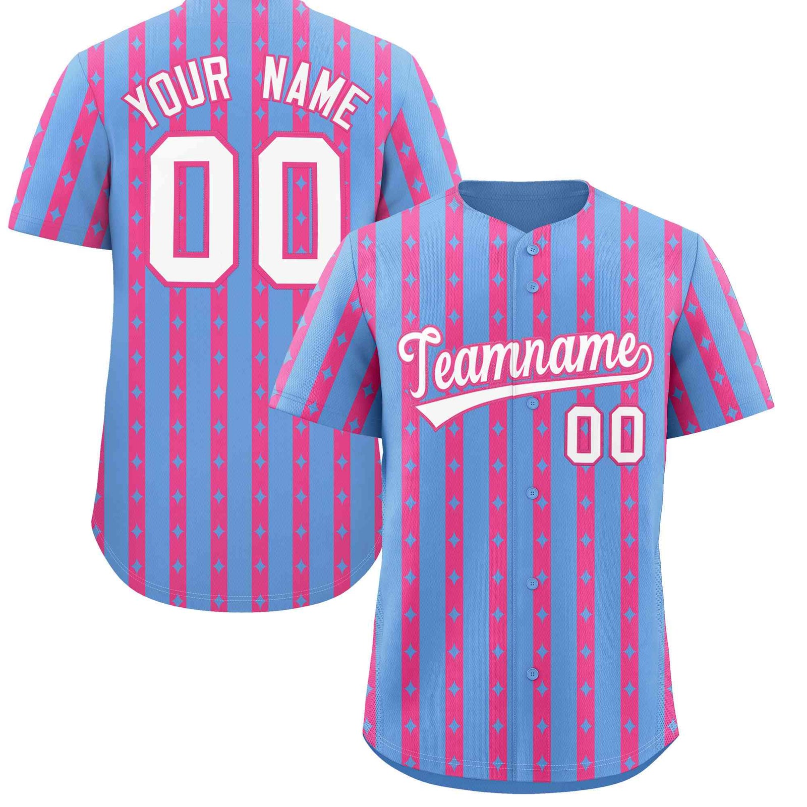 Custom Light Blue Pink Star Pattern Thick Stripes Baseball Jersey| KXKSHOP