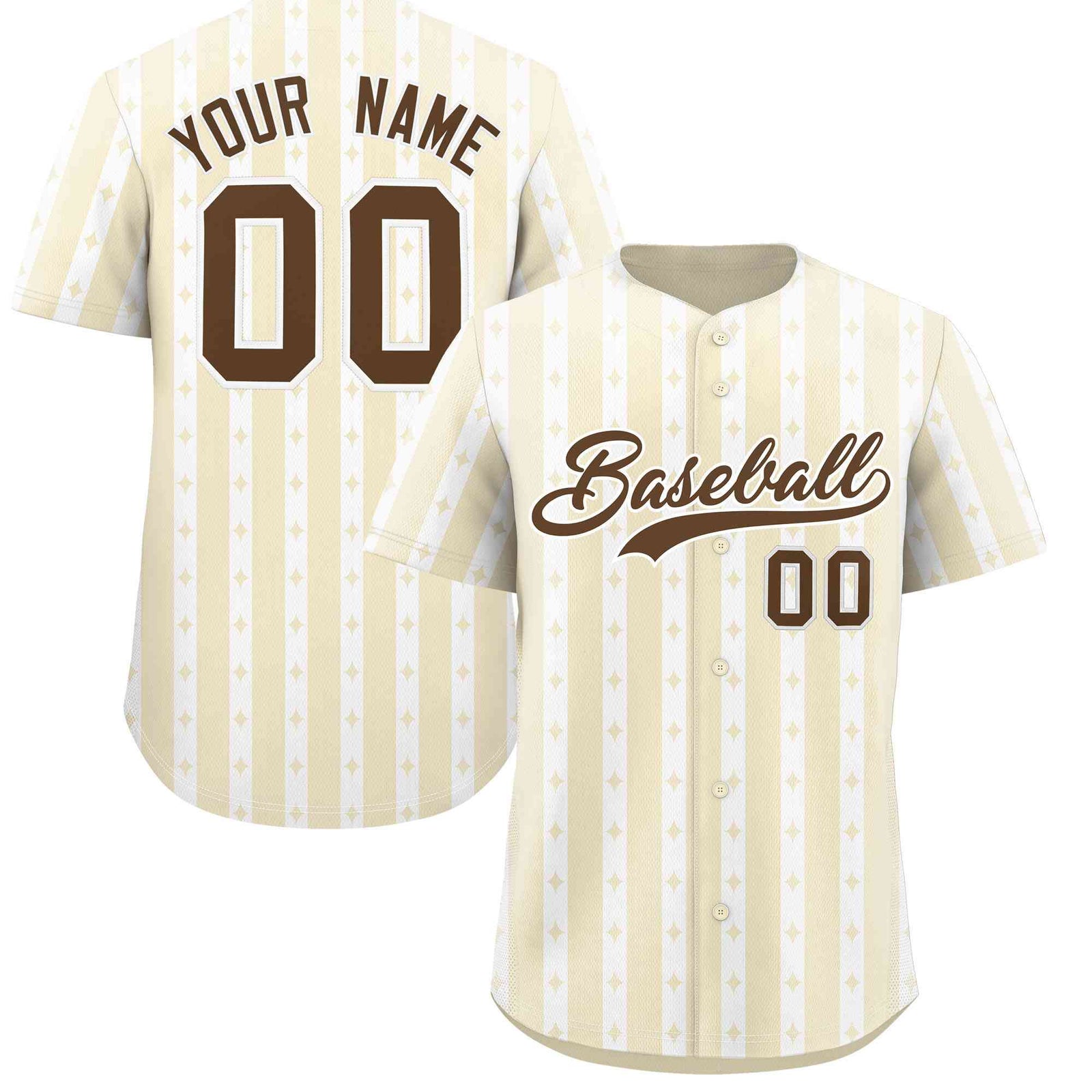 Custom Cream White Star Pattern Thick Stripes Baseball Jersey
