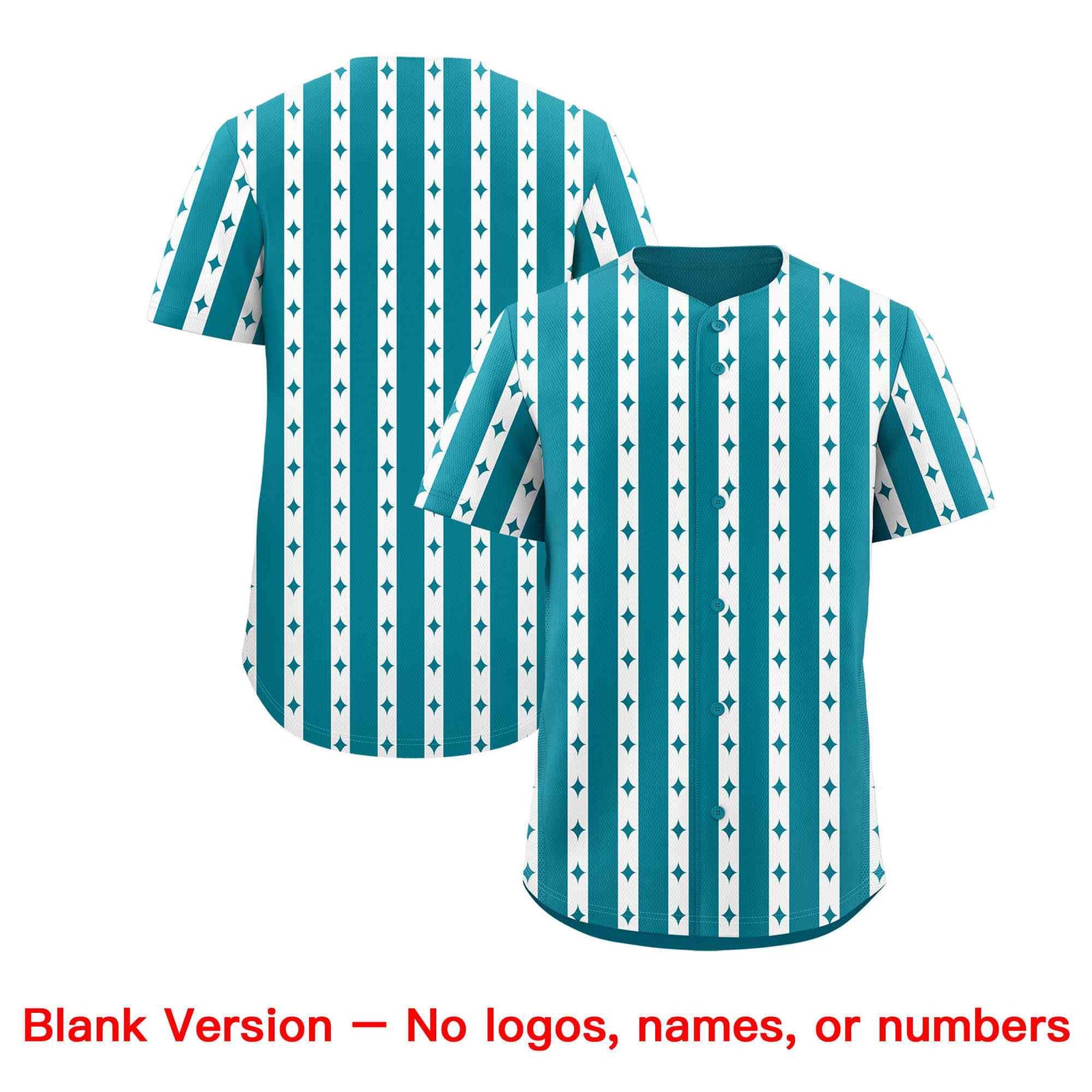 Custom Teal White Star Pattern Thick Stripes Baseball Jersey