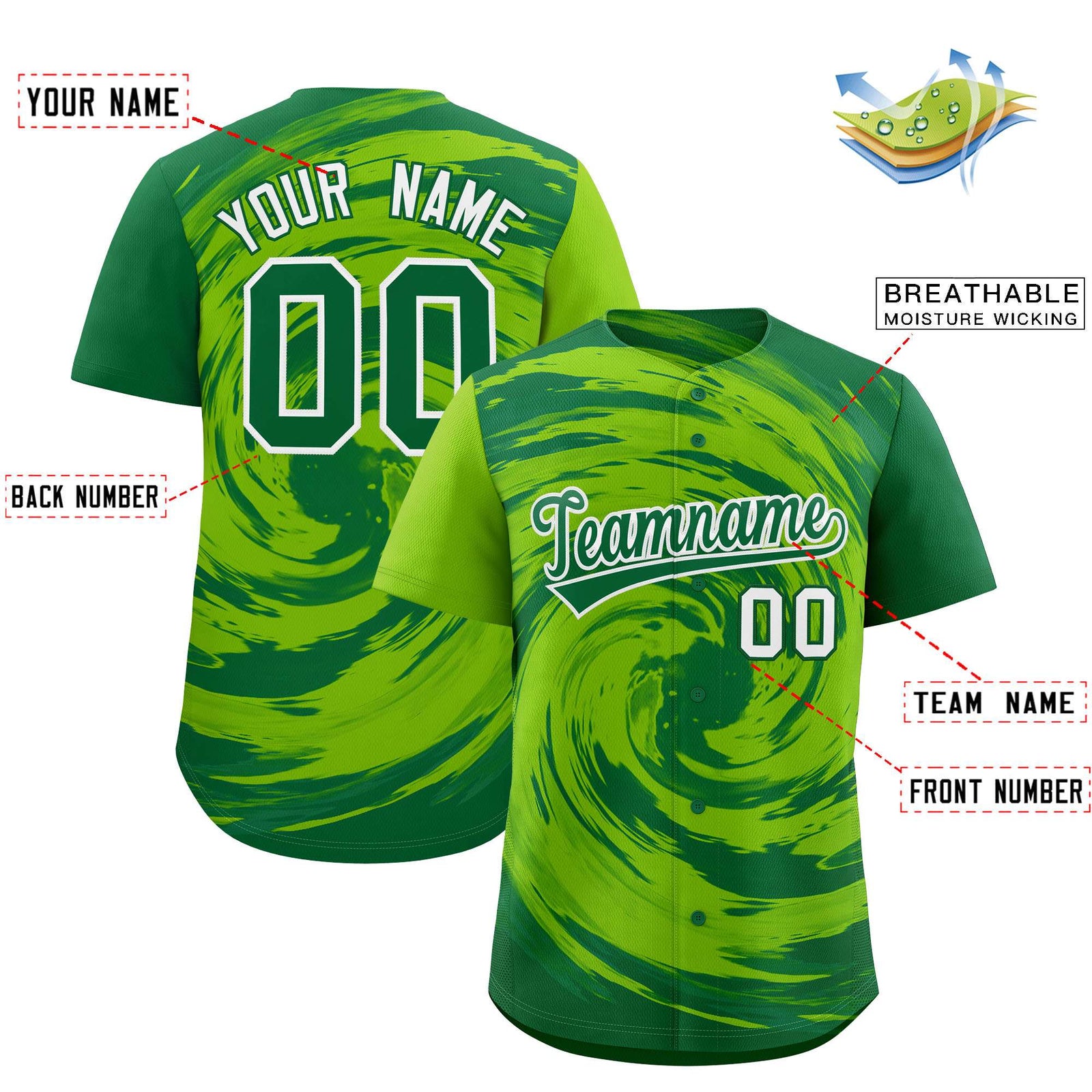 Custom Neon Green Kelly Green Swirl Graffiti Pattern Authentic Baseball Jersey