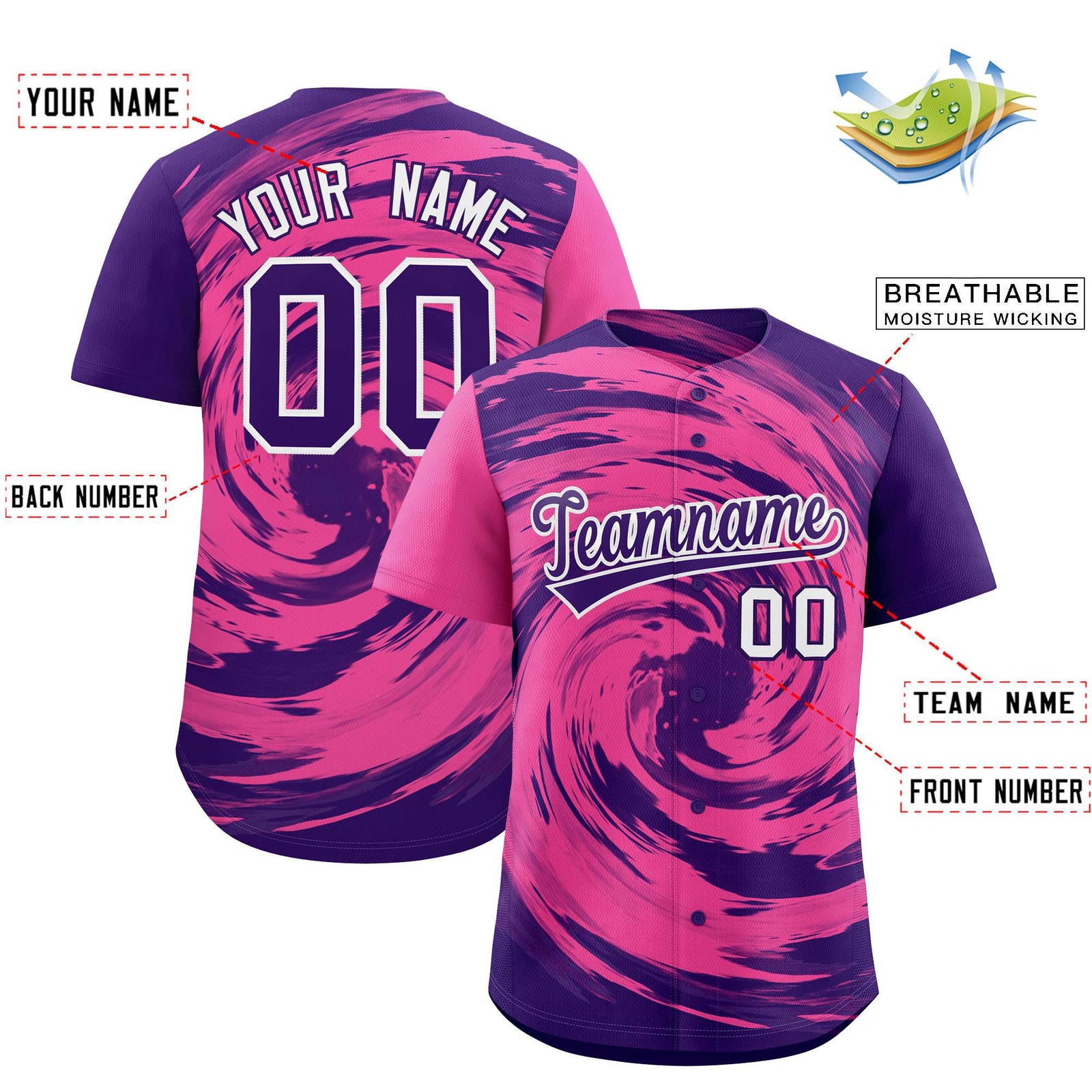 Custom Pink Purple Swirl Graffiti Pattern Authentic Baseball Jersey
