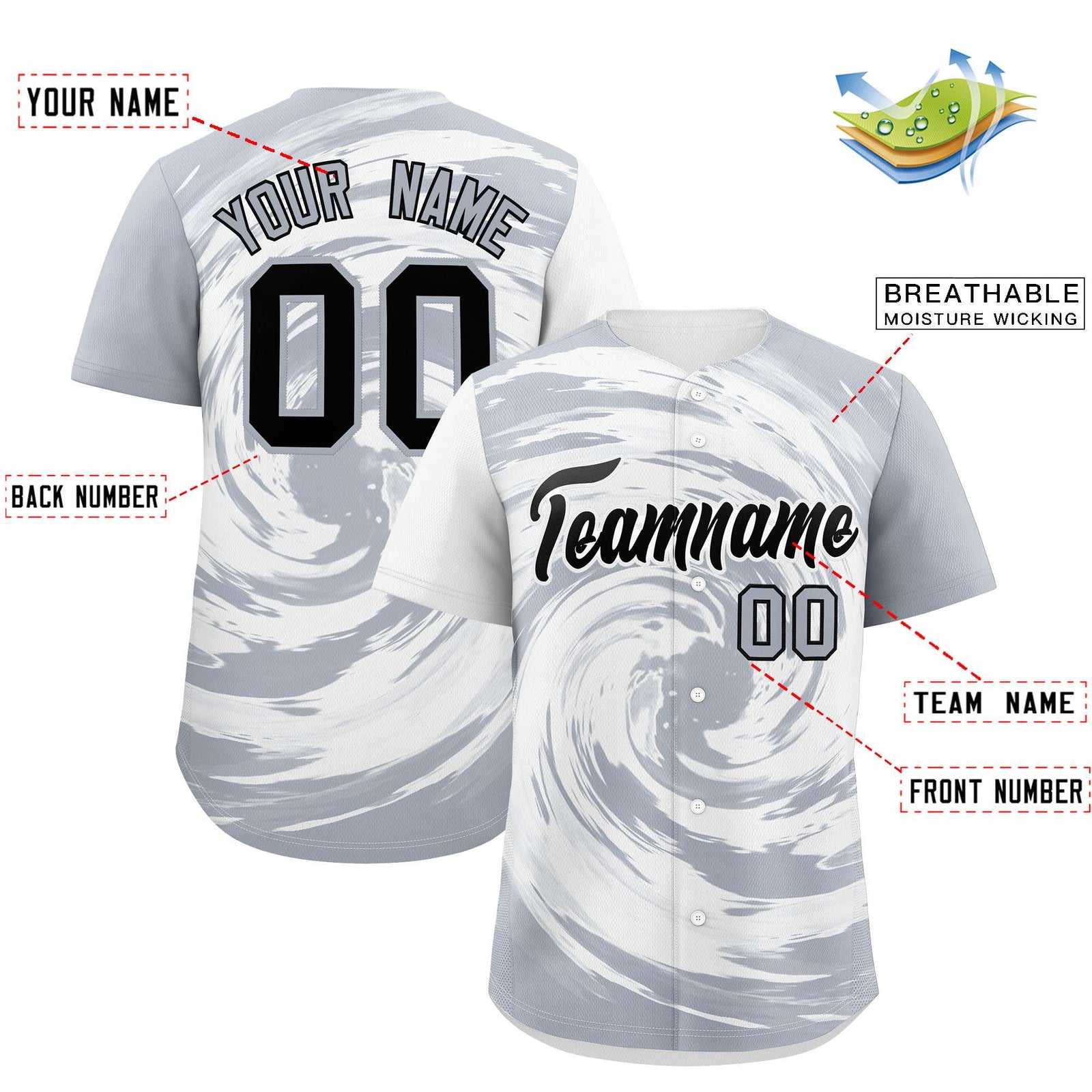 Custom White Silver Swirl Graffiti Pattern Authentic Baseball Jersey