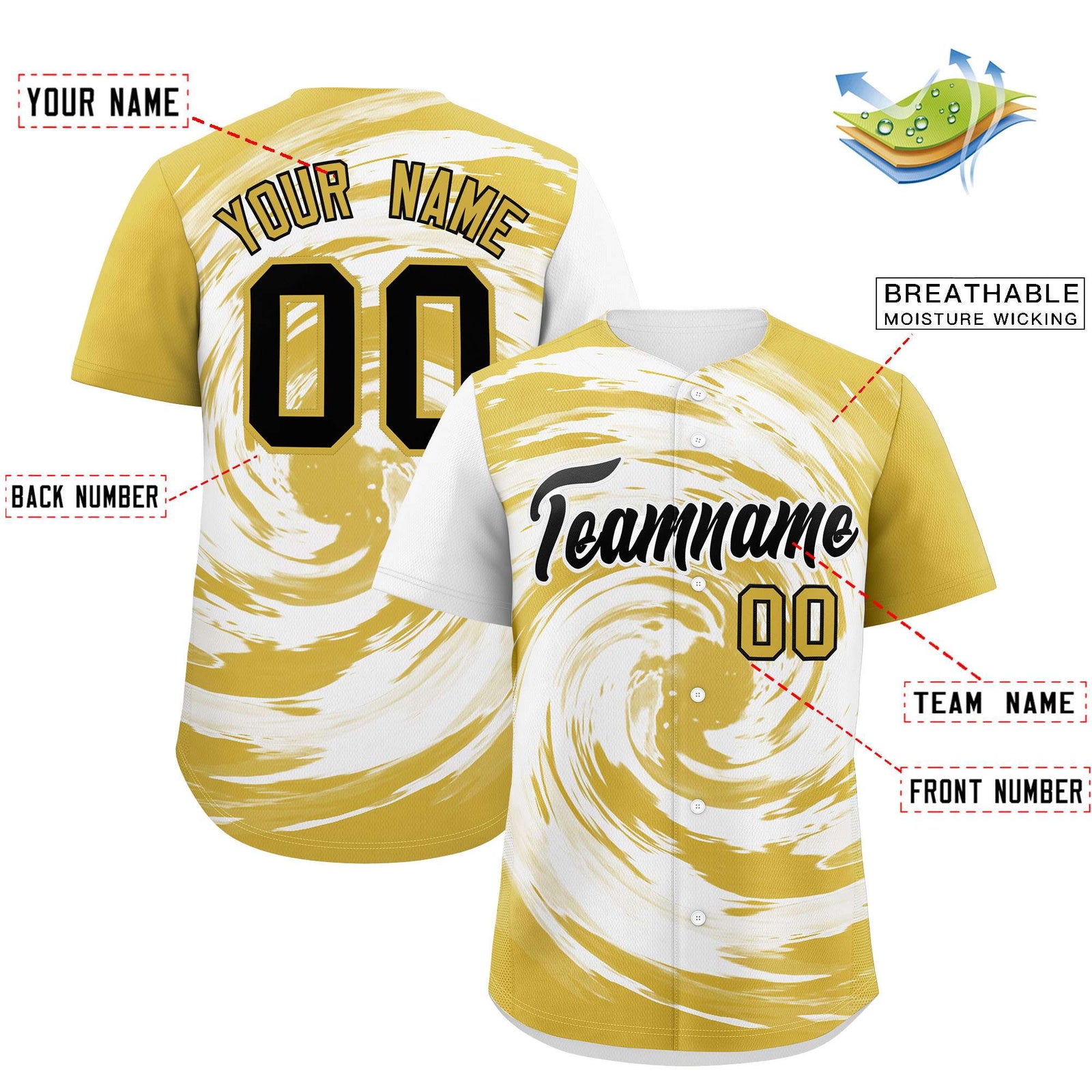 Custom White Old Gold Swirl Graffiti Pattern Authentic Baseball Jersey