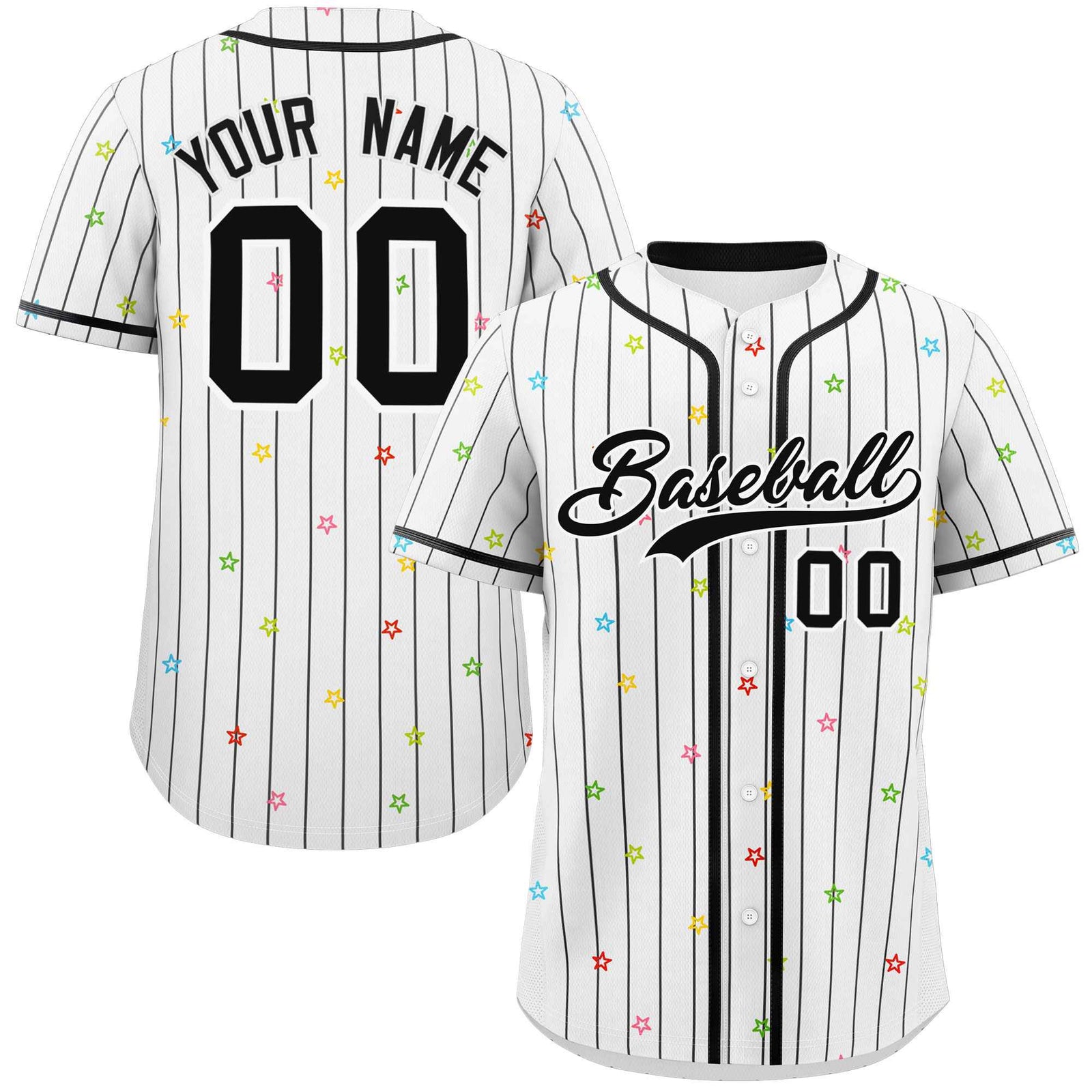 Custom White Black Stripe Fashion Personalized Star Pattern Authentic Baseball Jersey