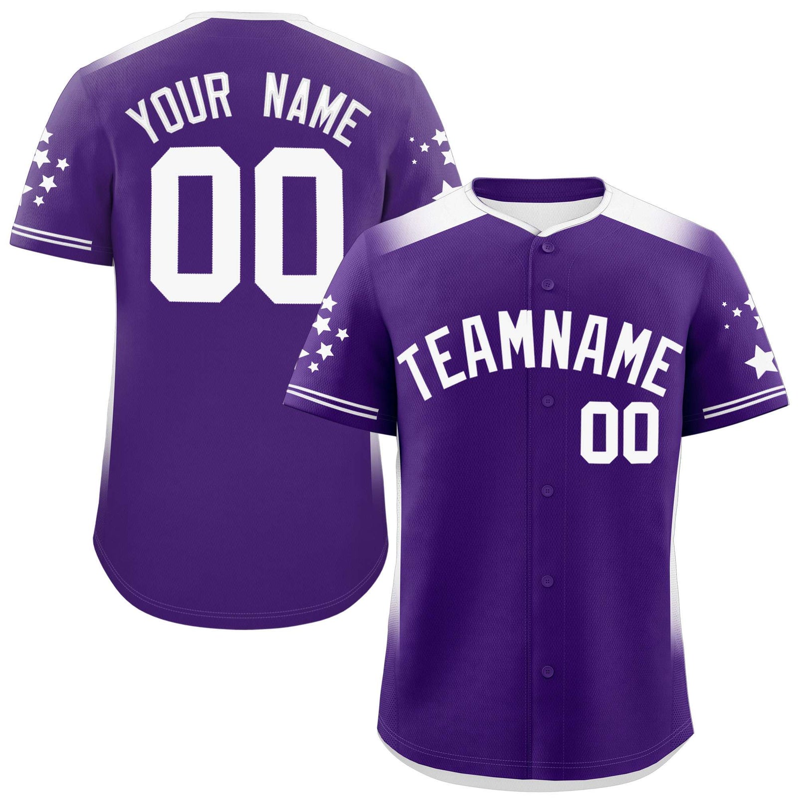 Custom Purple White Gradient Side Personalized Star Pattern Authentic Baseball Jersey