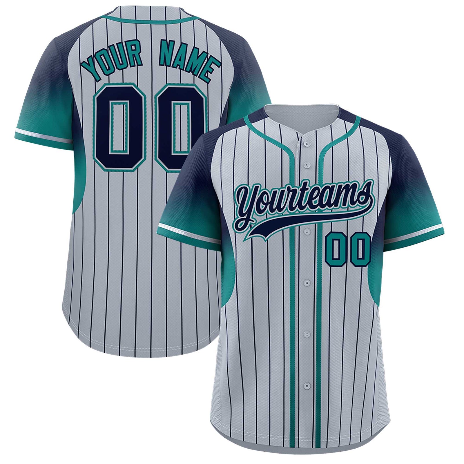 Custom Silver Navy Stripe Fashion Sleeves Gradient Authentic Baseball Jersey