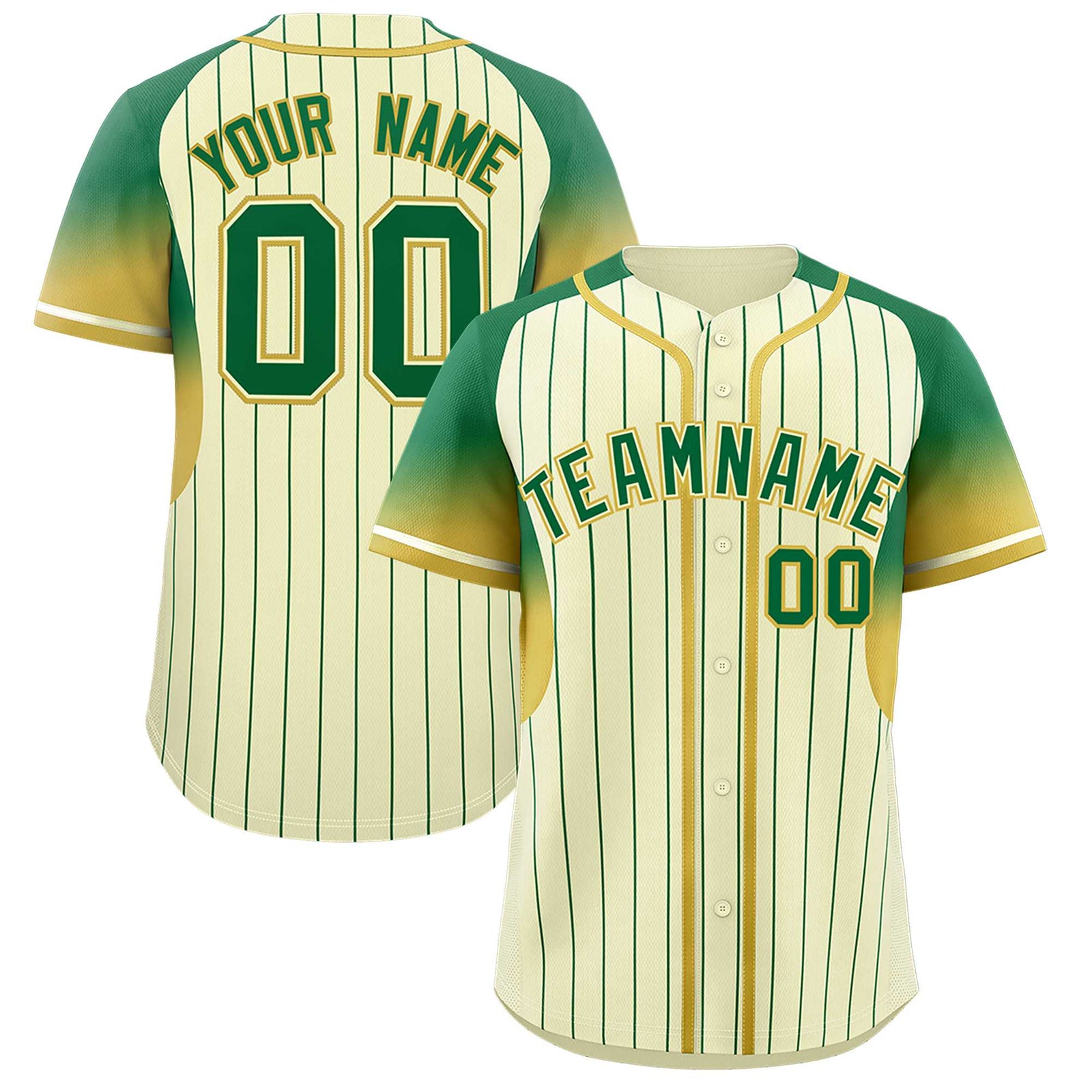 Custom Cream Kelly Green Stripe Fashion Sleeves Gradient Authentic Baseball Jersey
