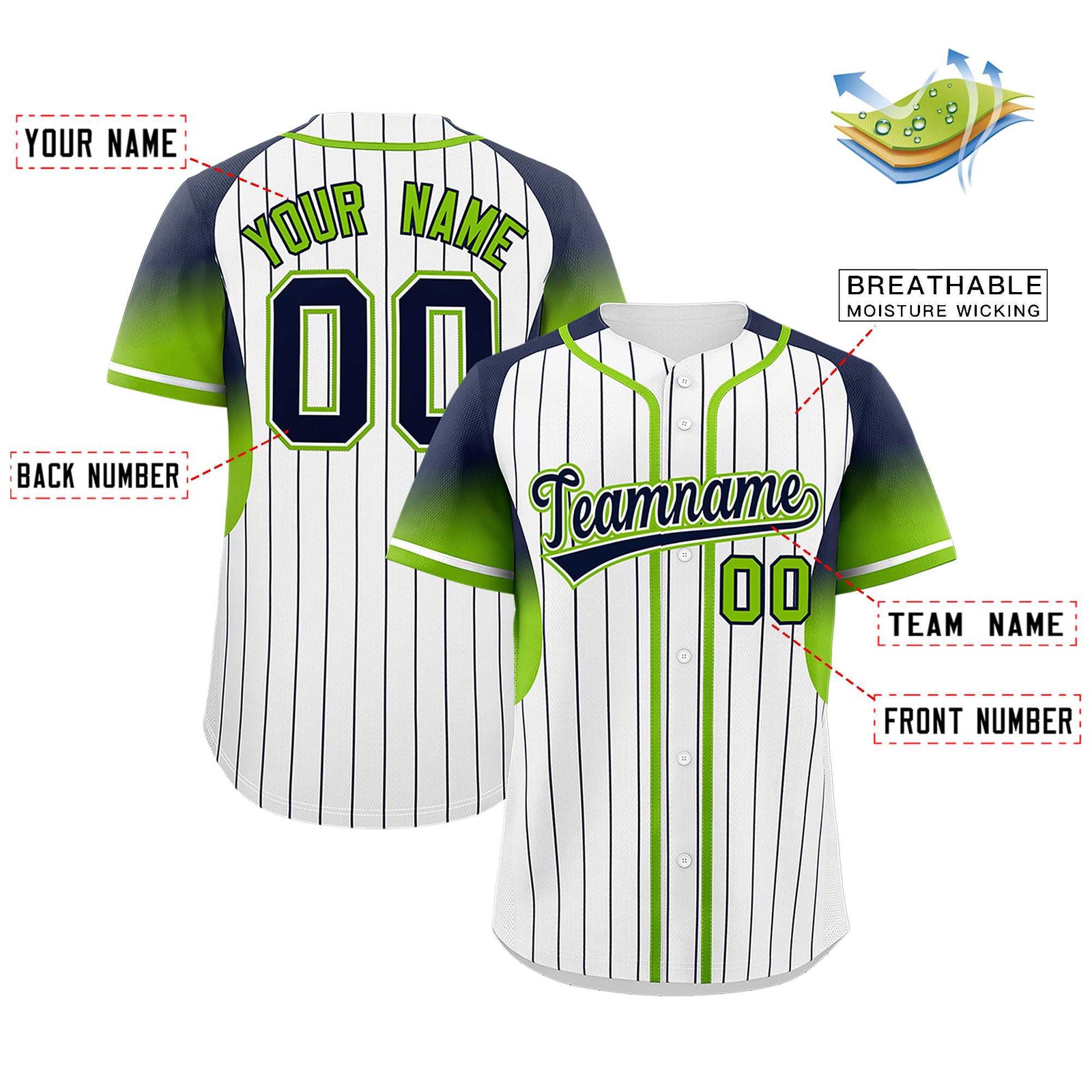 Custom White Navy Stripe Fashion Sleeves Gradient Authentic Baseball Jersey