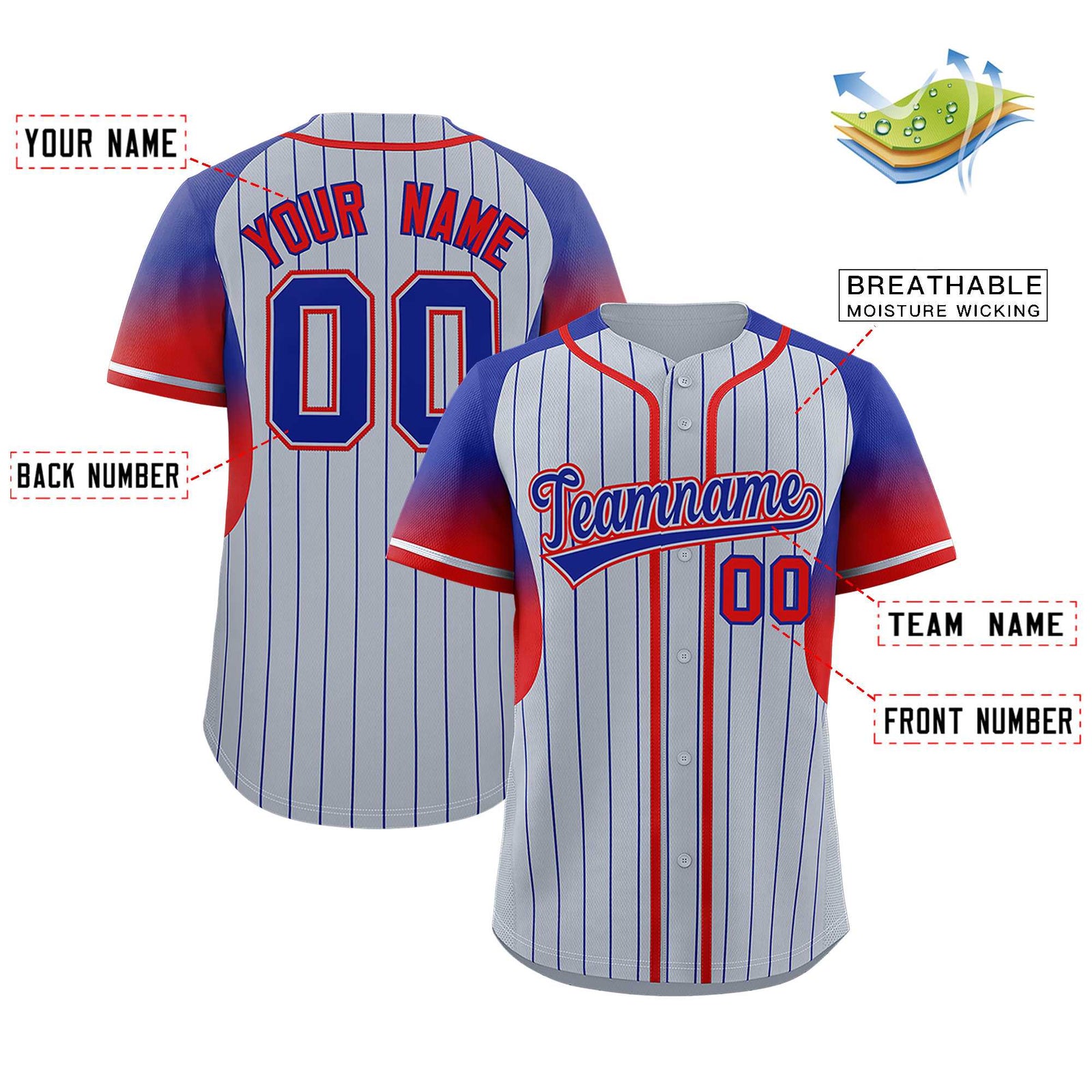 Custom Navy Royal Stripe Fashion Sleeves Gradient Authentic Baseball Jersey