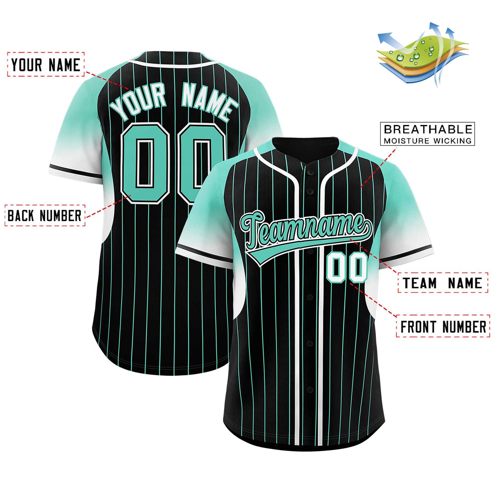 Custom Black Bright Green Stripe Fashion Sleeves Gradient Authentic Baseball Jersey