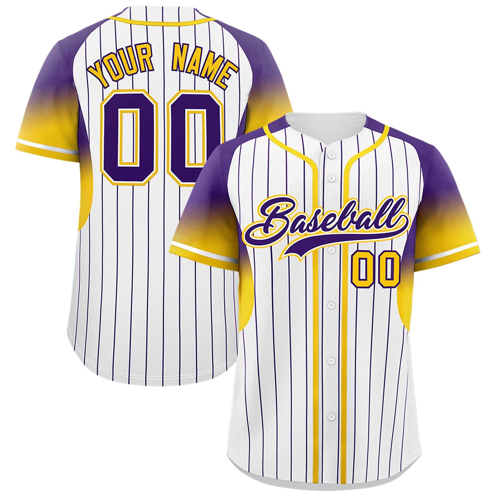 Custom White Purple Stripe Fashion Sleeves Gradient Authentic Baseball Jersey