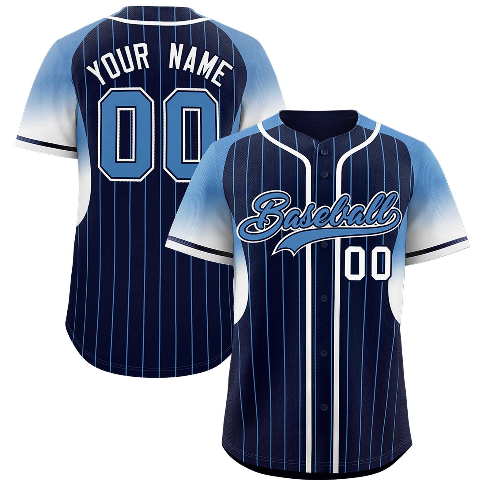Custom Navy Light Blue Stripe Fashion Sleeves Gradient Authentic Baseball Jersey
