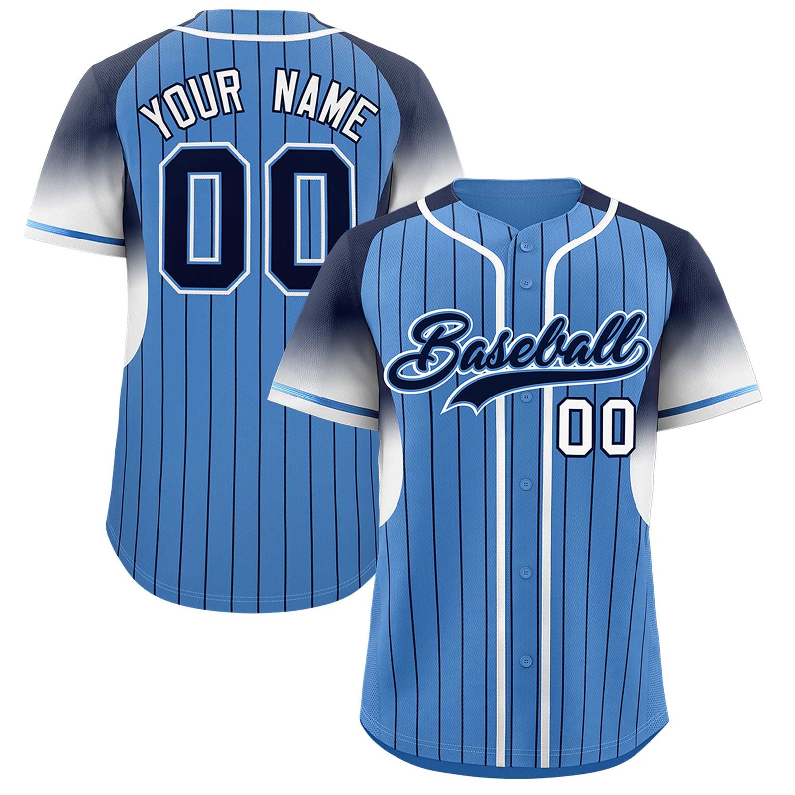 Custom Light Blue Navy Stripe Fashion Sleeves Gradient Authentic Baseball Jersey