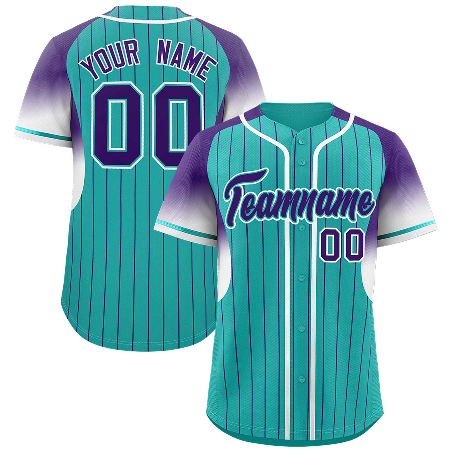 Custom Aqua Purple Stripe Fashion Sleeves Gradient Authentic Baseball Jersey