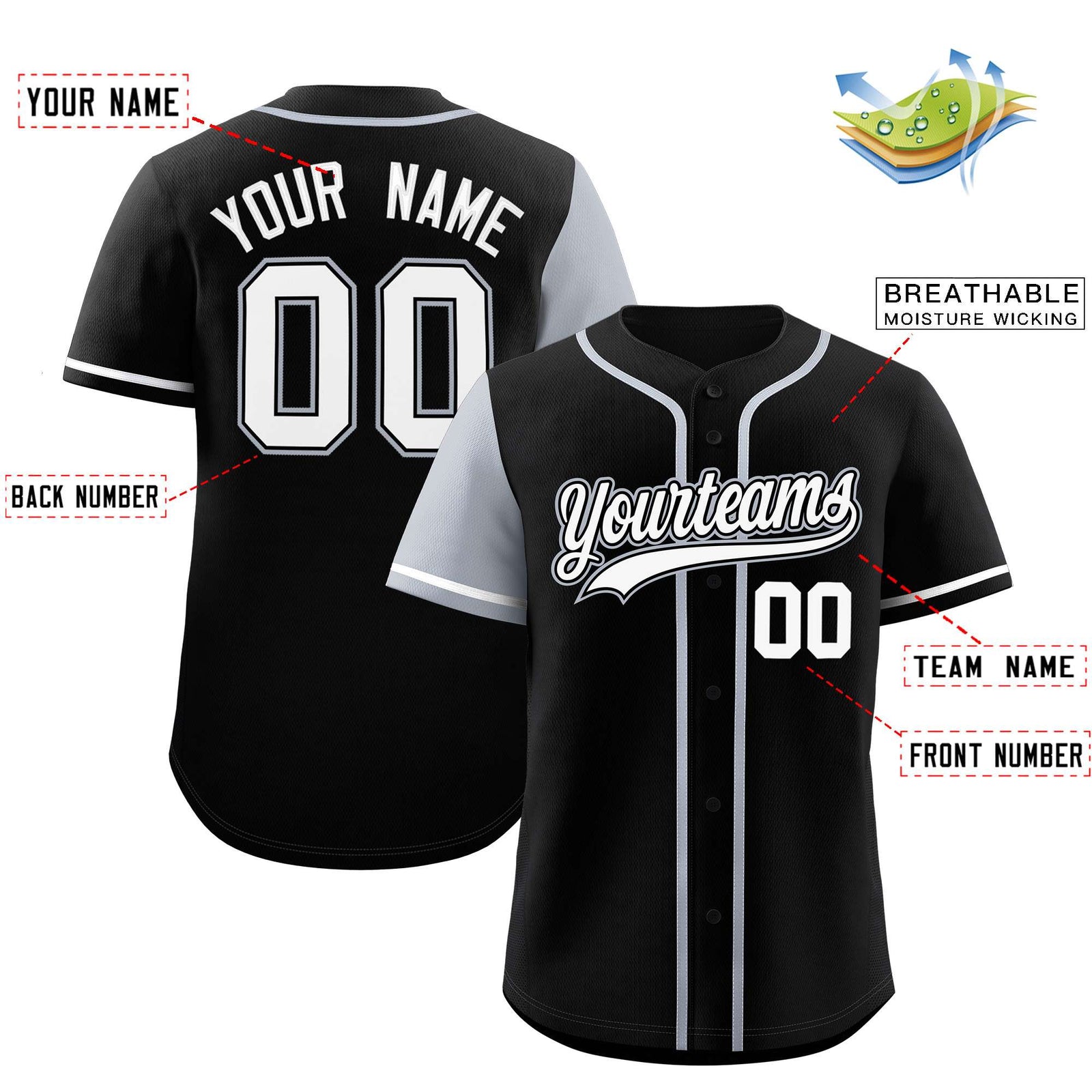 Custom Black Silver and Black Raglan Sleeves Authentic Baseball Jersey