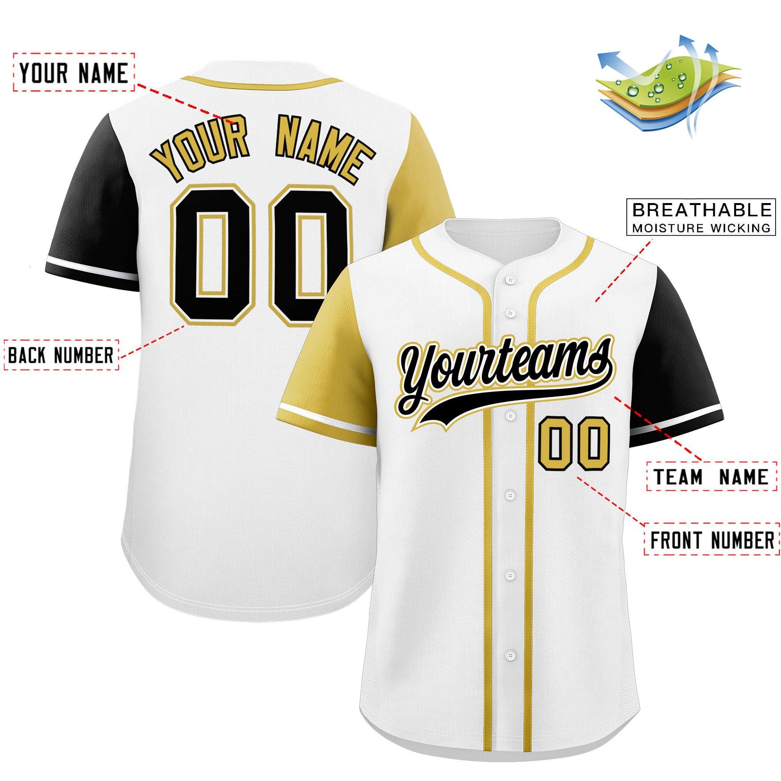 Custom White Old Gold and Black Raglan Sleeves Authentic Baseball Jersey