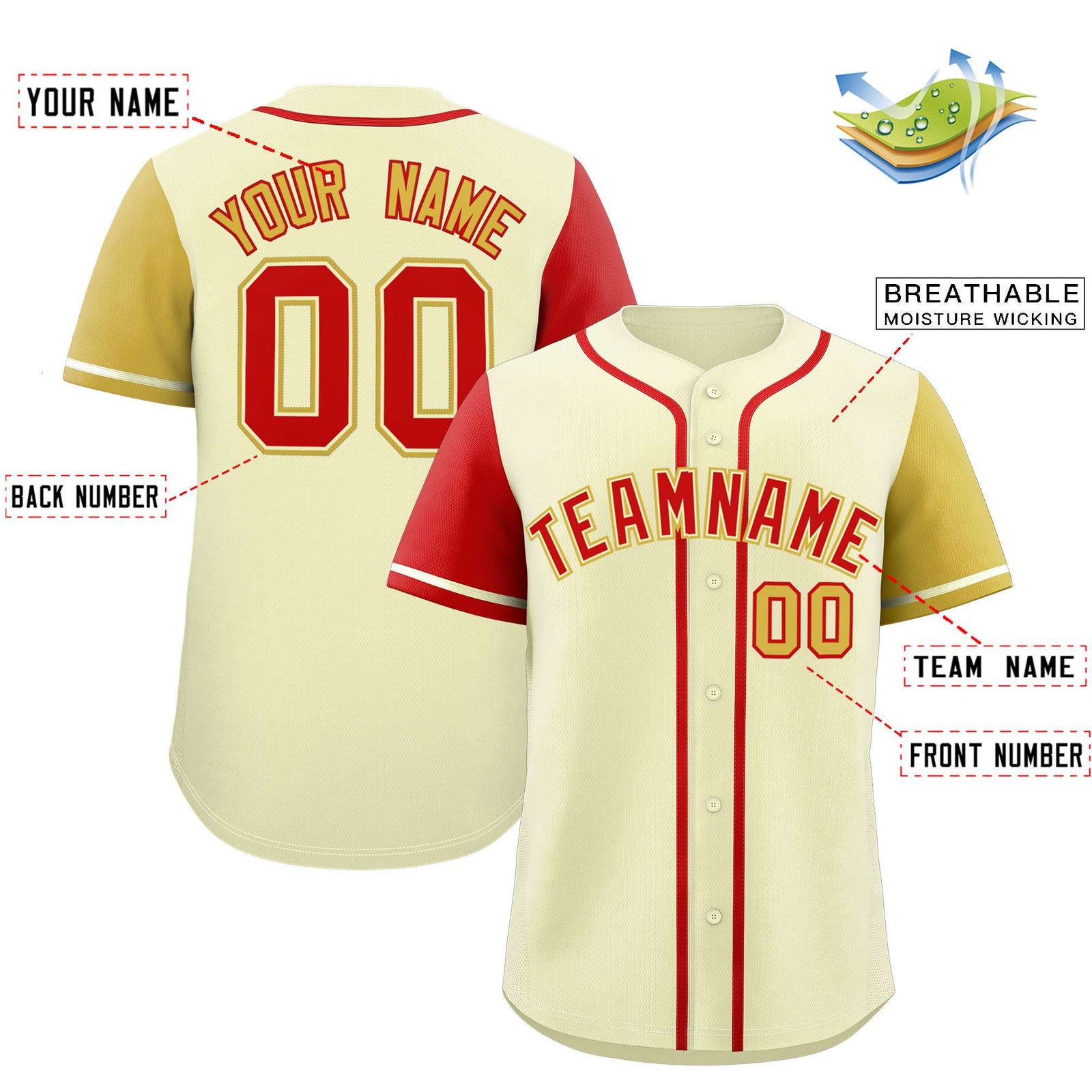 Custom Cream Red and Old Gold Raglan Sleeves Authentic Baseball Jersey