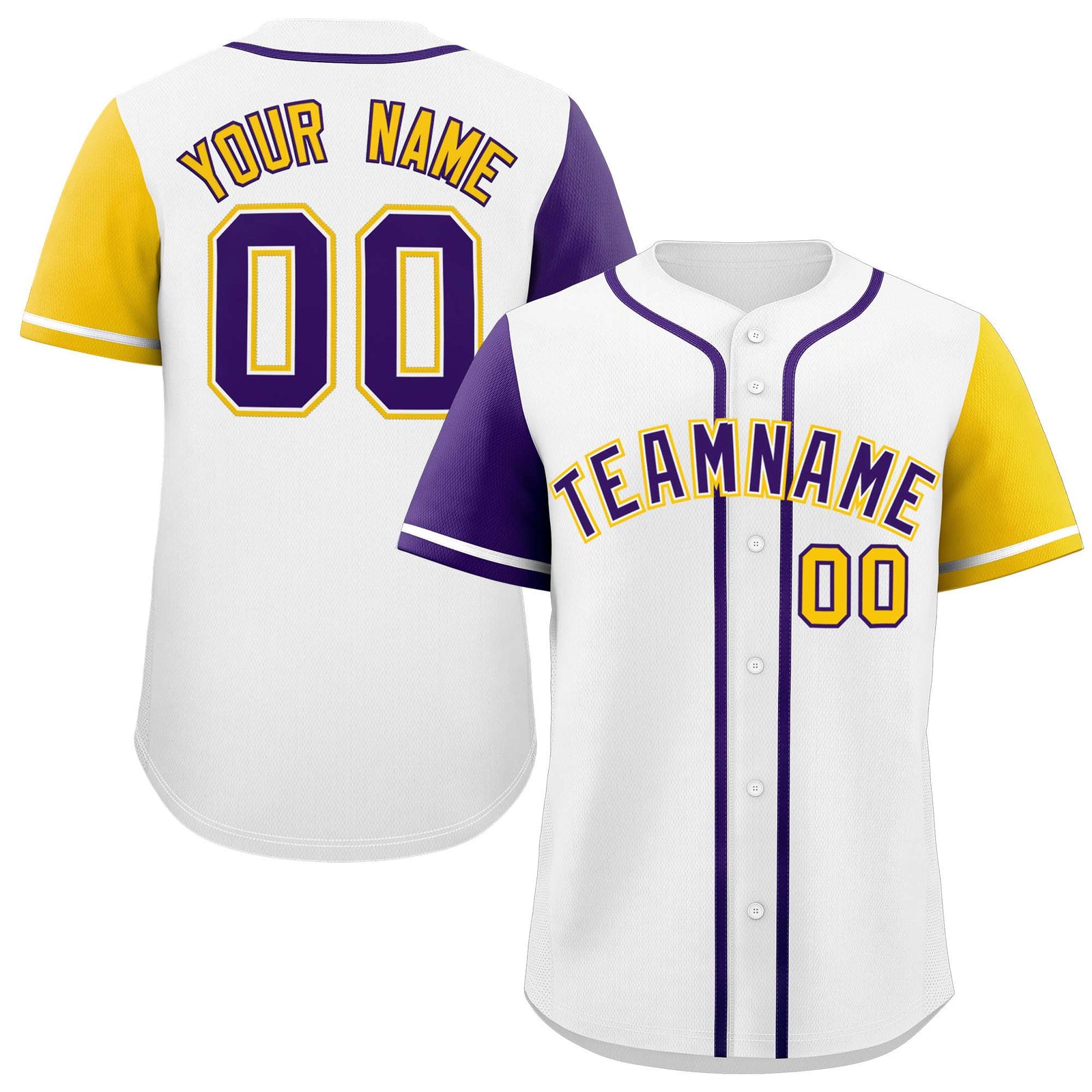 Custom White Purple and Gold Raglan Sleeves Authentic Baseball Jersey