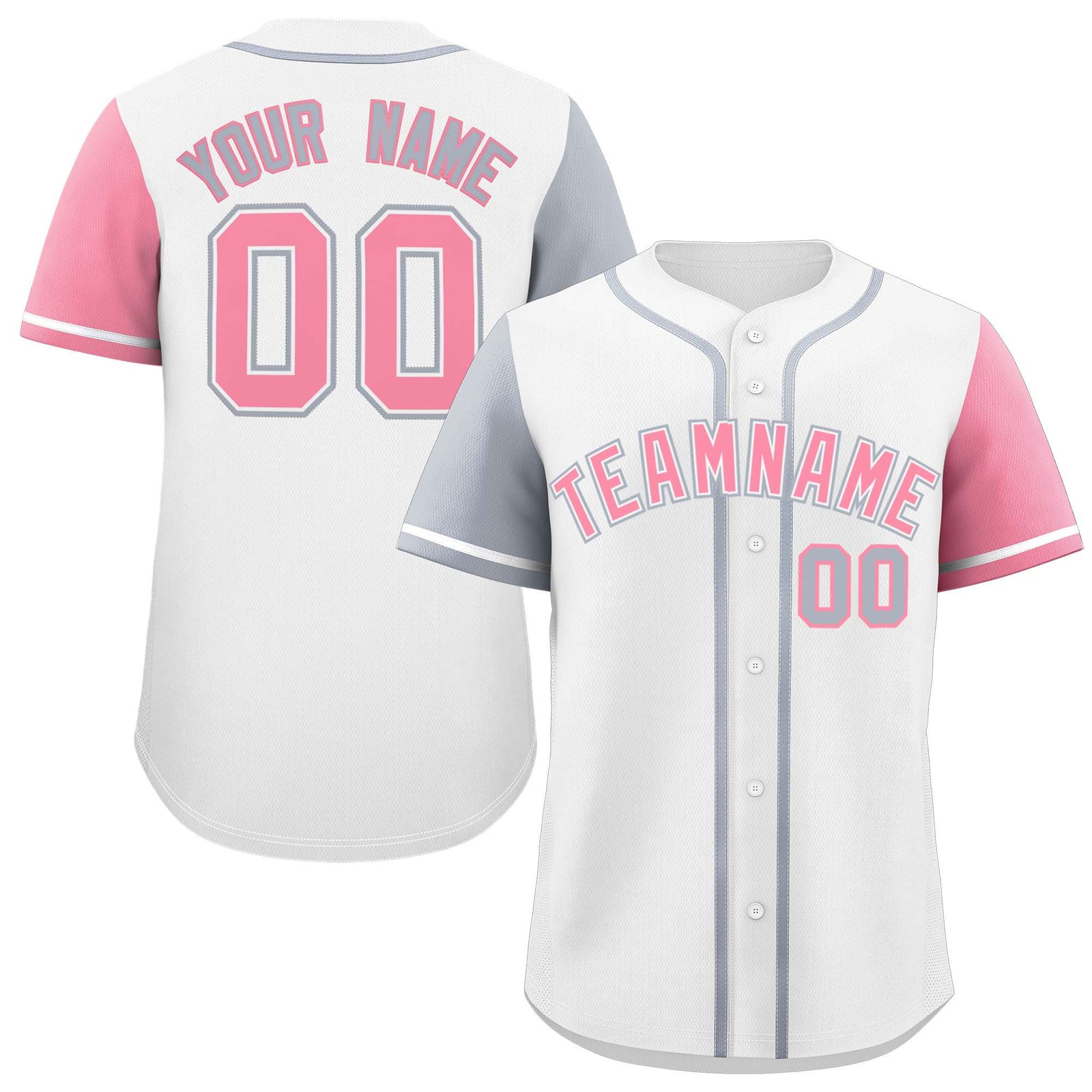 Custom White Silver and Light Pink Raglan Sleeves Authentic Baseball Jersey
