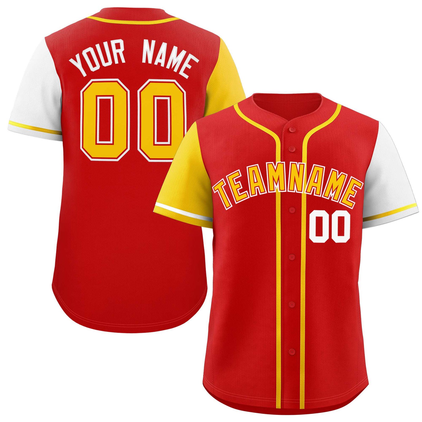Custom Red Gold and White Raglan Sleeves Authentic Baseball Jersey