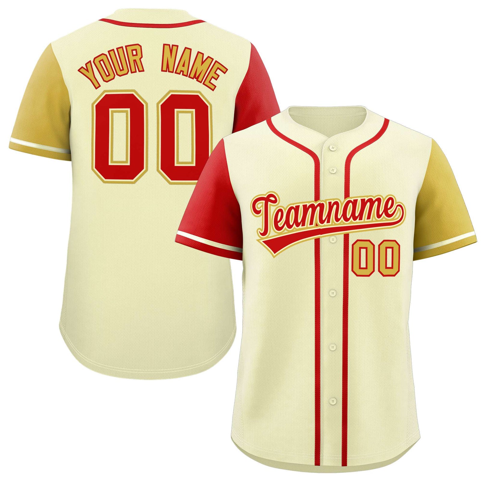 Custom Cream Red and Old Gold Raglan Sleeves Authentic Baseball Jersey
