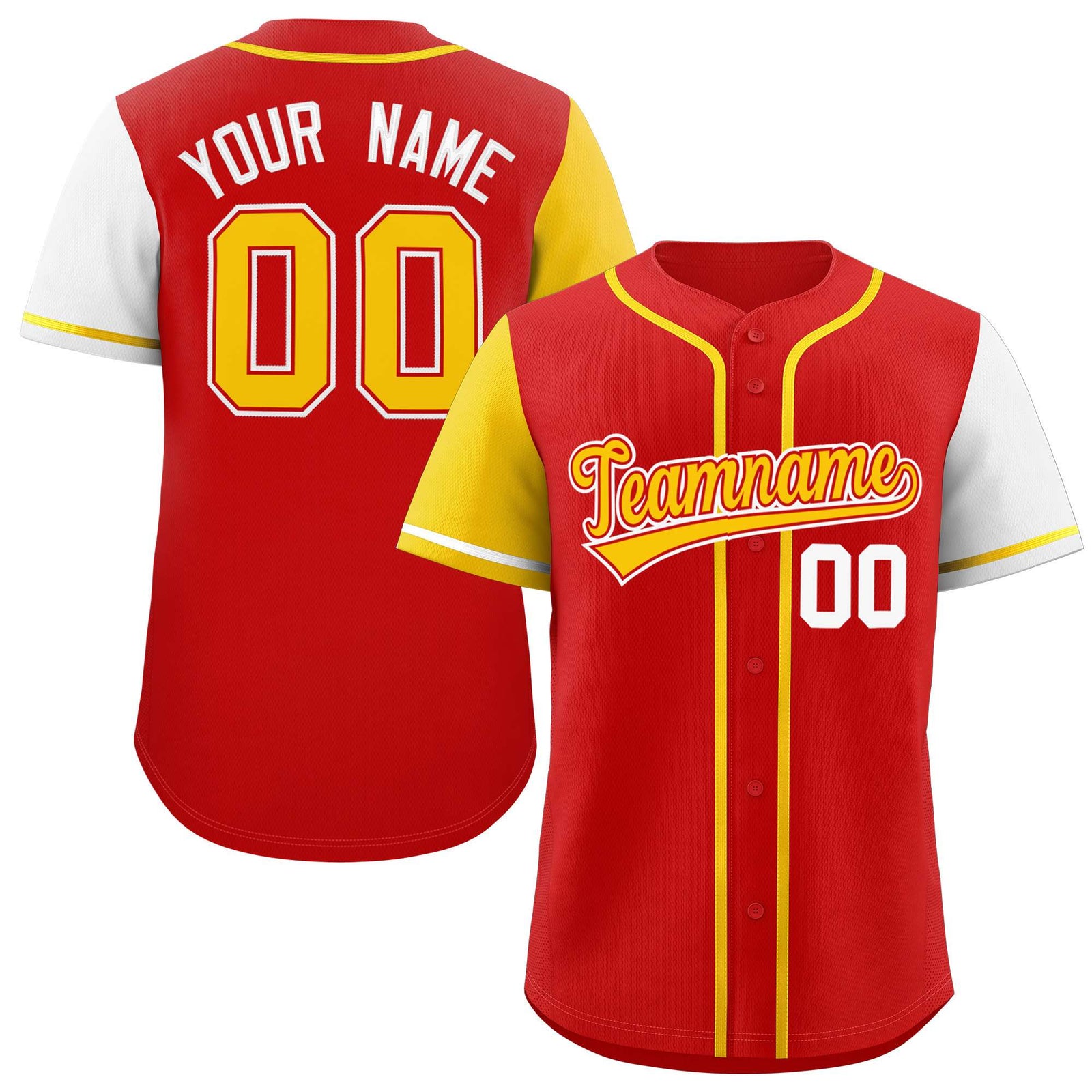 Custom Red Gold and White Raglan Sleeves Authentic Baseball Jersey