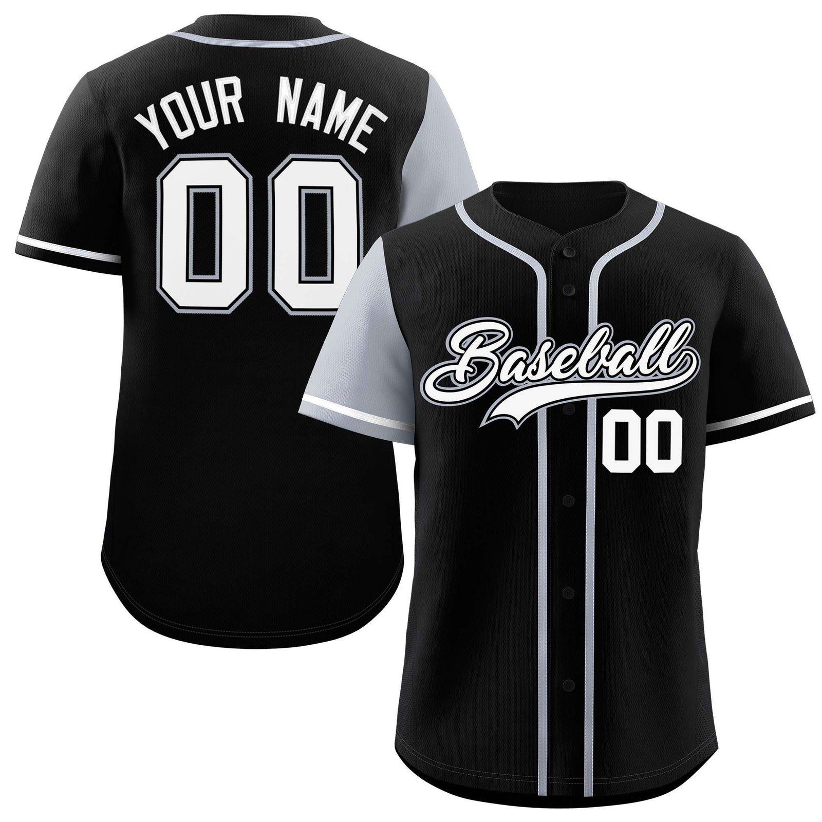 Custom Black Silver and Black Raglan Sleeves Authentic Baseball Jersey